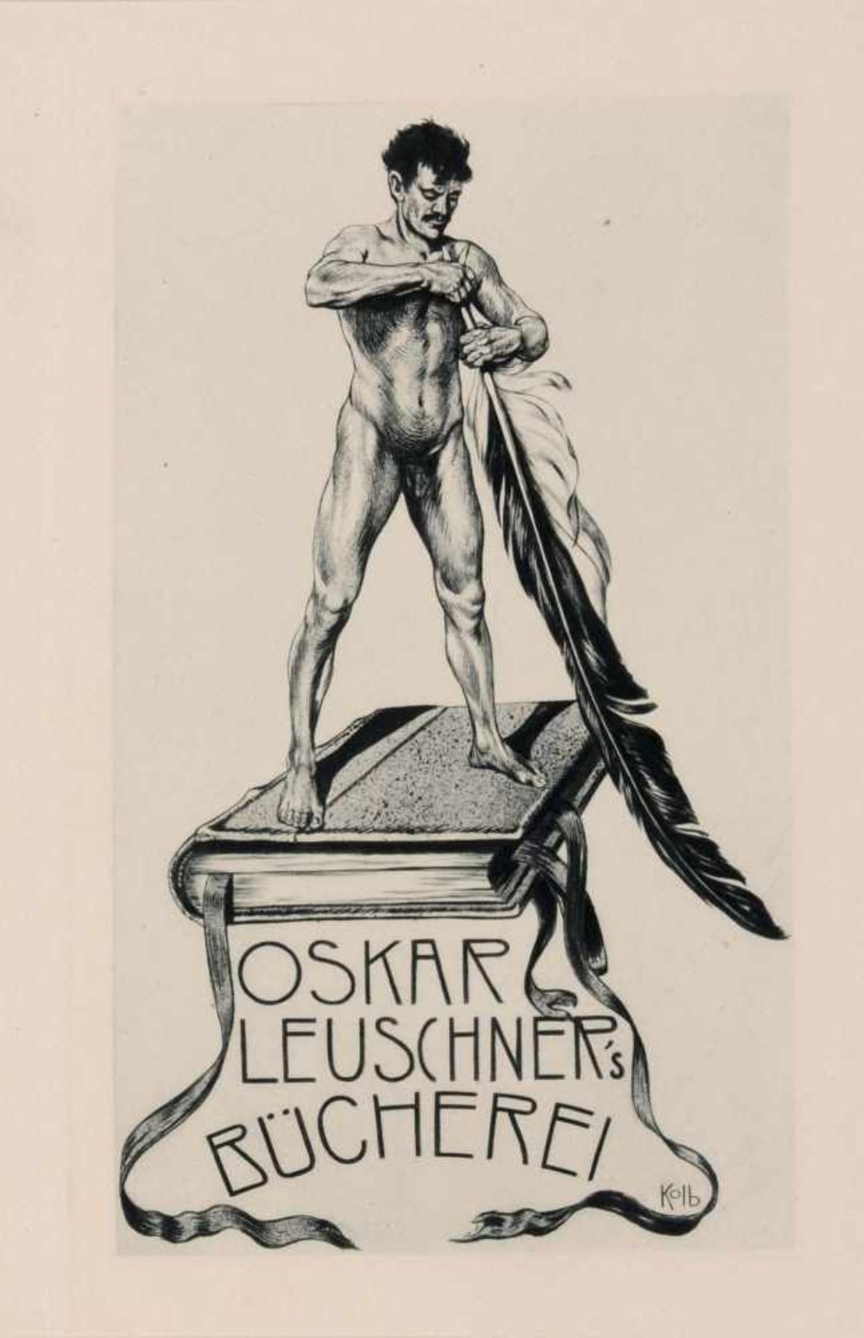 Alois Kolb Exlibris "Walter Metzenberg" / "Oskar Leuschner's Bücherei" / "Dr. Gustav Leuschner". Vor - Bild 3 aus 3