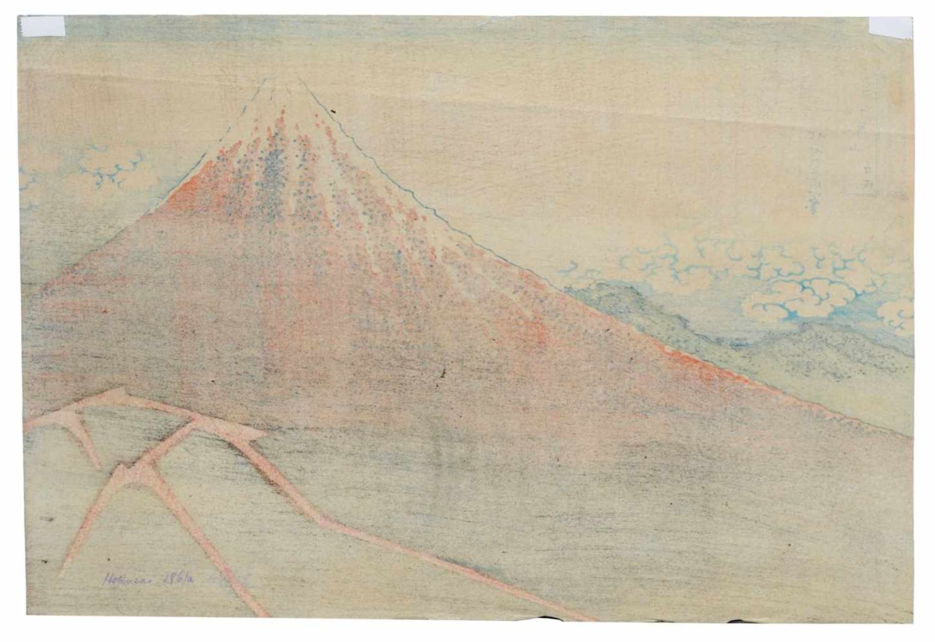 Katsushika Hokusai "Regenschauer unter dem Berg Fuji" (Sanka hakuu) aus der Serie "36 Ansichten - Image 2 of 4