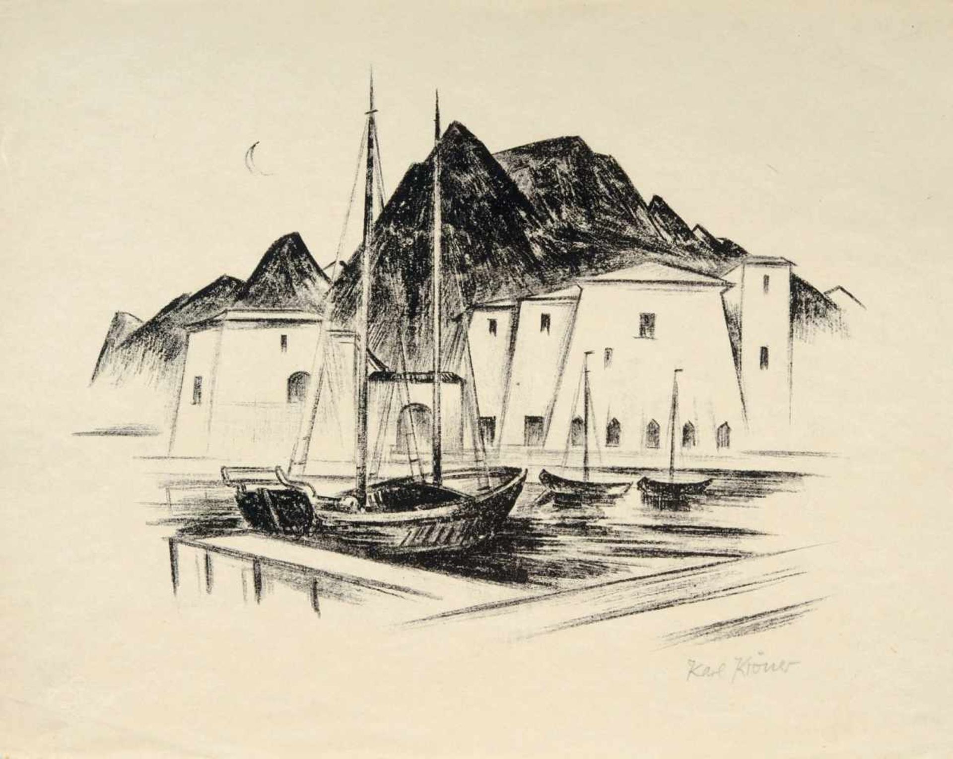 Karl Kröner, Häuser bei Torbole (Gardasee). 1957.Karl Kröner 1887 Zschopau  1971