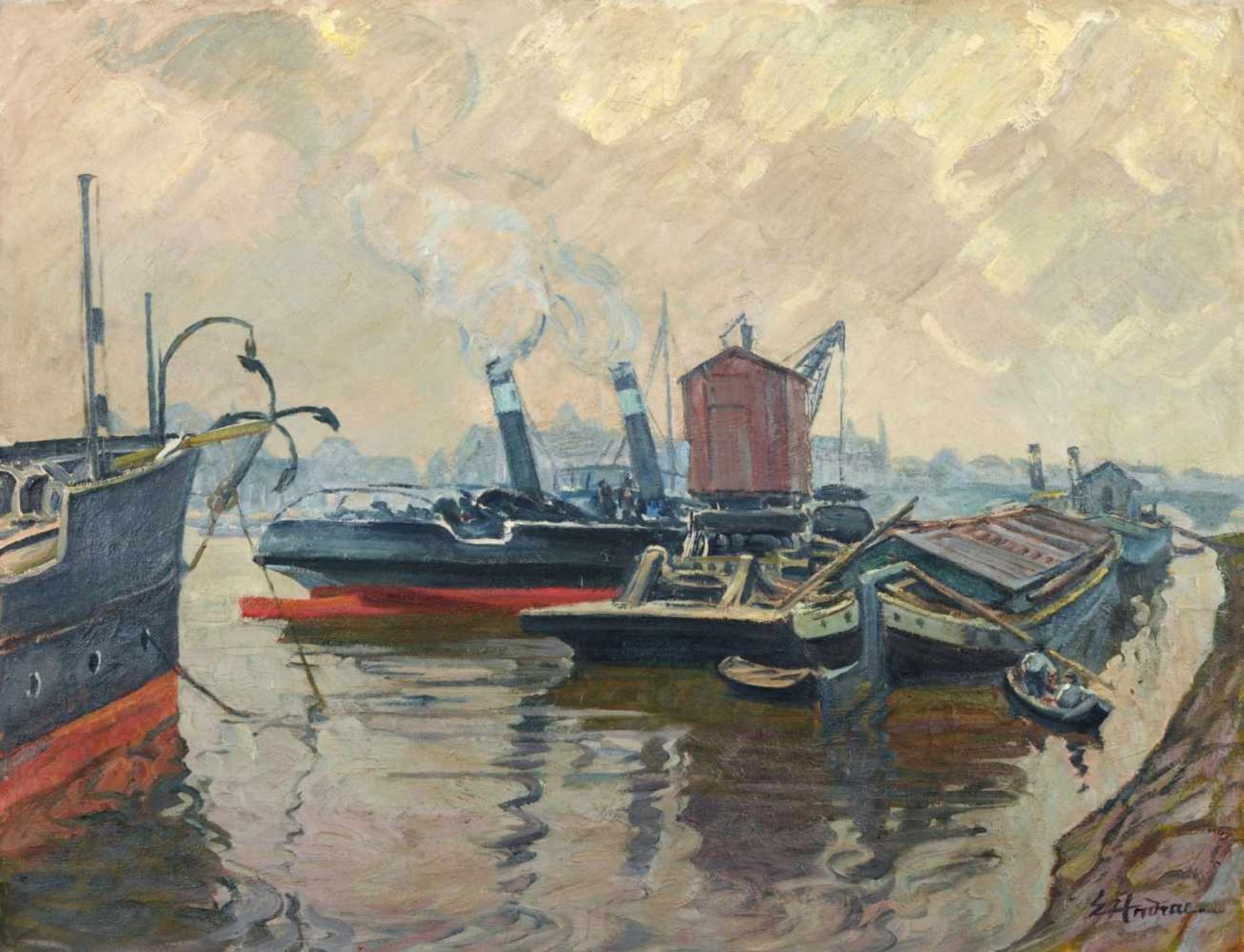 Elisabeth Andrae "An der Elbe". Um 1925.Elisabeth Andrae 1876 Leipzig  1945 DresdenÖl auf Leinwand.