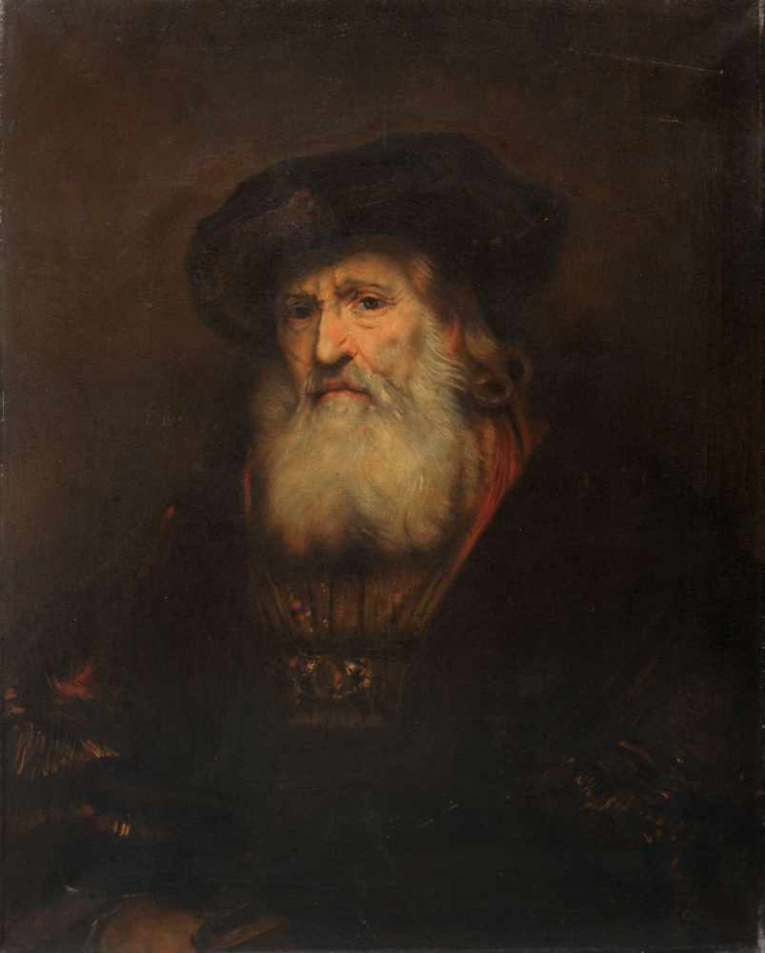 Rembrandt Harmensz. van Rijn (Kopie nach) "Bildnis eines bärtigen Alten im schwarzen Barett". 1915.