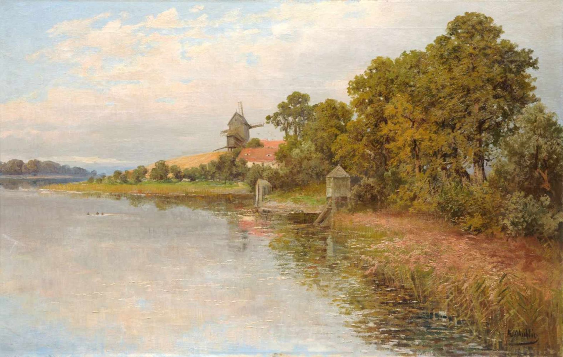 Albert Ernst Mühlig, Bockwindmühle an der Elbe (?). Wohl 1890er Jahre.Albert Ernst Mühlig 1862