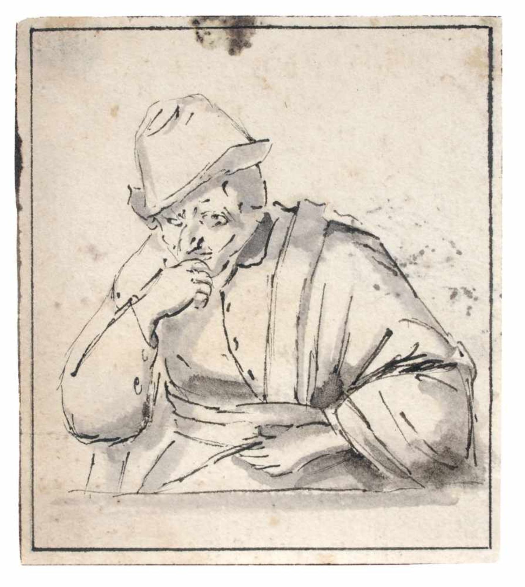 Adriaen van Ostade (nach), Halbfigur eines sitzenden Mannes von vorn. Wohl 18. Jh.Adriaen van Ostade
