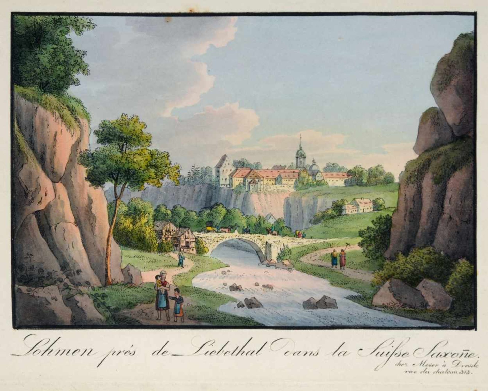 C. F. Meser "Lohmen prés de Liebethal dans la Suisse Saxone". Um 1830.C. F. Meser 19. Jh.