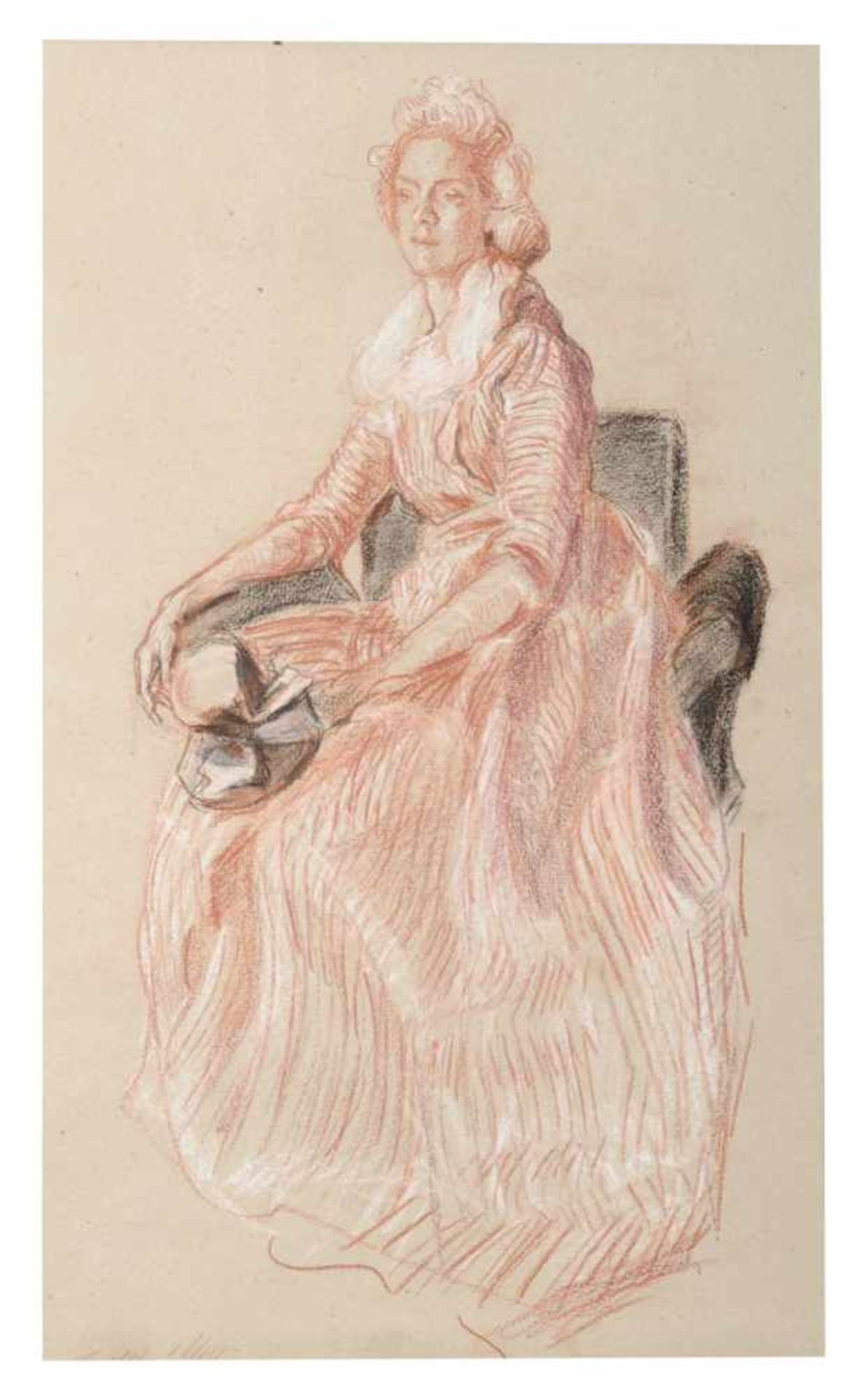 Jules Chéret (zugeschr.), Sitzende Dame. 2. H. 19. Jh.Jules Chéret 1836 Paris  1932 NizzaFarbige