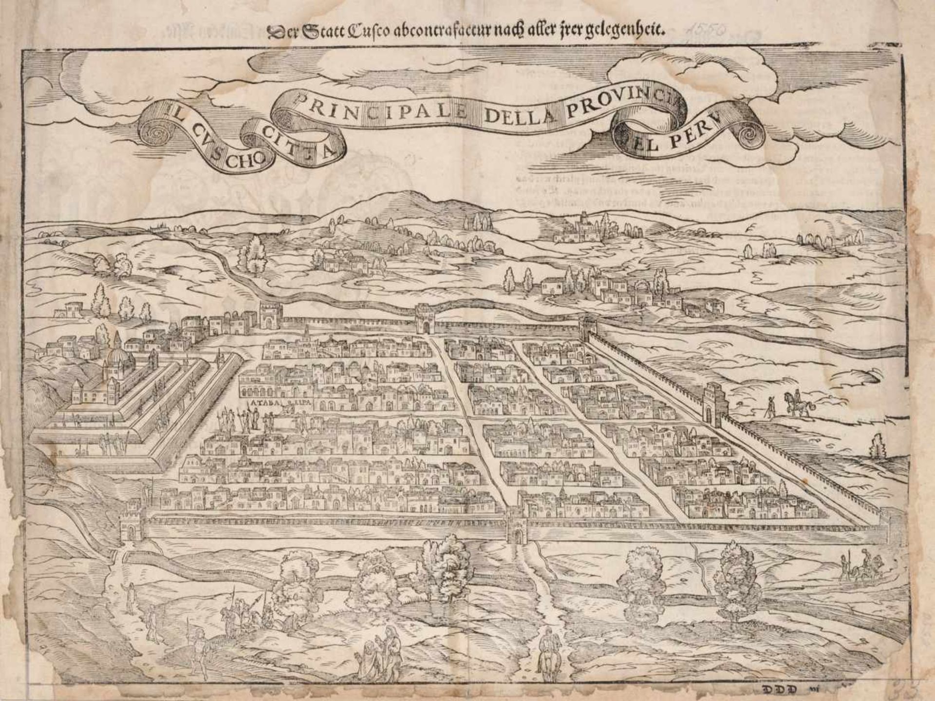 Sebastian Münster "Il Cusco Citta Principale della Provincia del Peru". Nach 1556.Sebastian