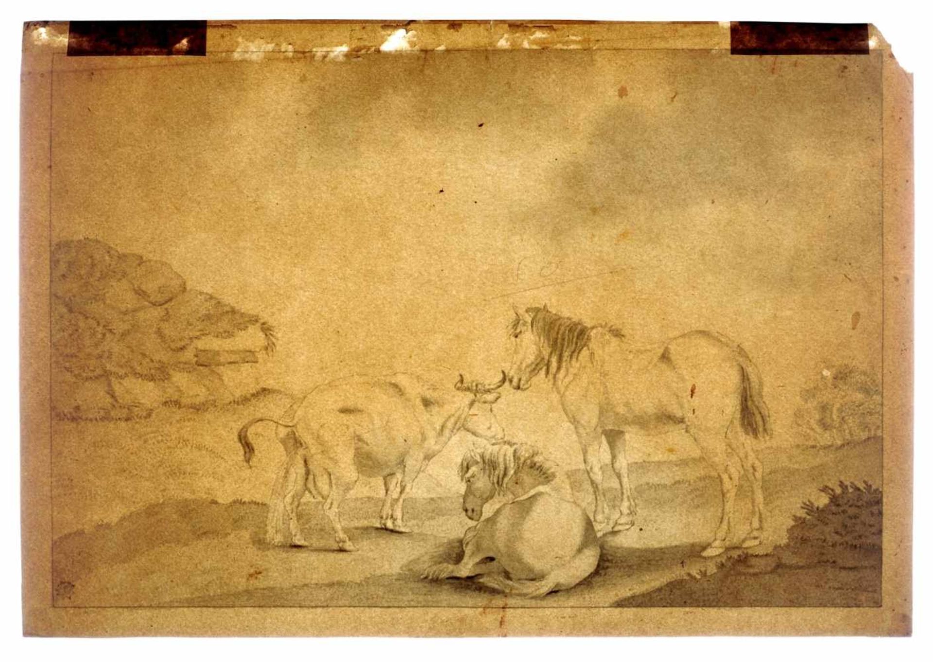 Bardollo de Lew, Weide mit Pferden und einer Kuh. 19. Jh.Bardollo de Lew 19. Jh.Federzeichnung in - Image 3 of 3