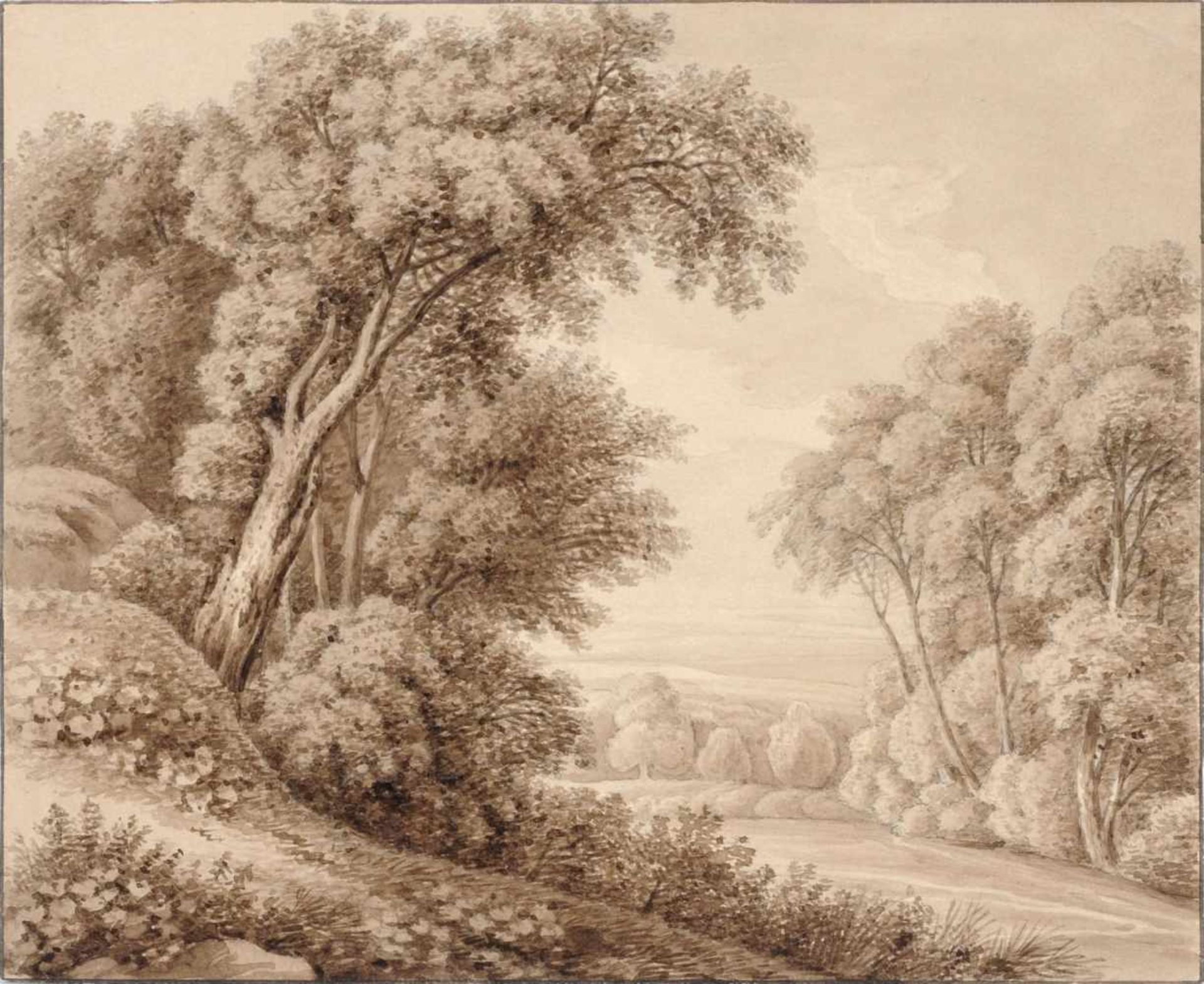 Christoph Nathe (in der Art von), Bewaldete Landschaft mit Blick in ein Tal. 1826.Christoph Nathe