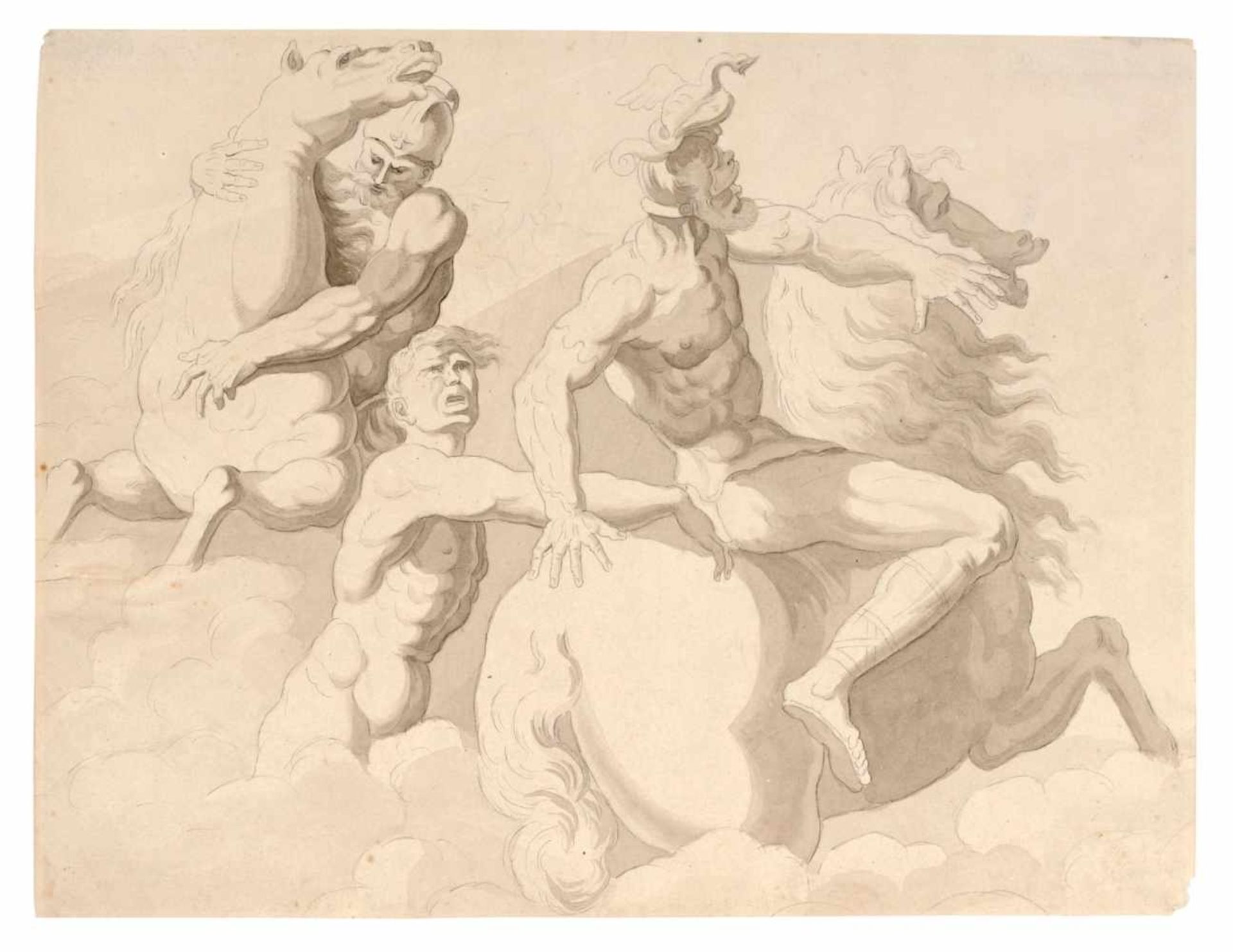 Conrad Martin Metz (in der Art), Antikisierende Reiter in Wolken. Wohl Spätes 18. Jh.Conrad Martin