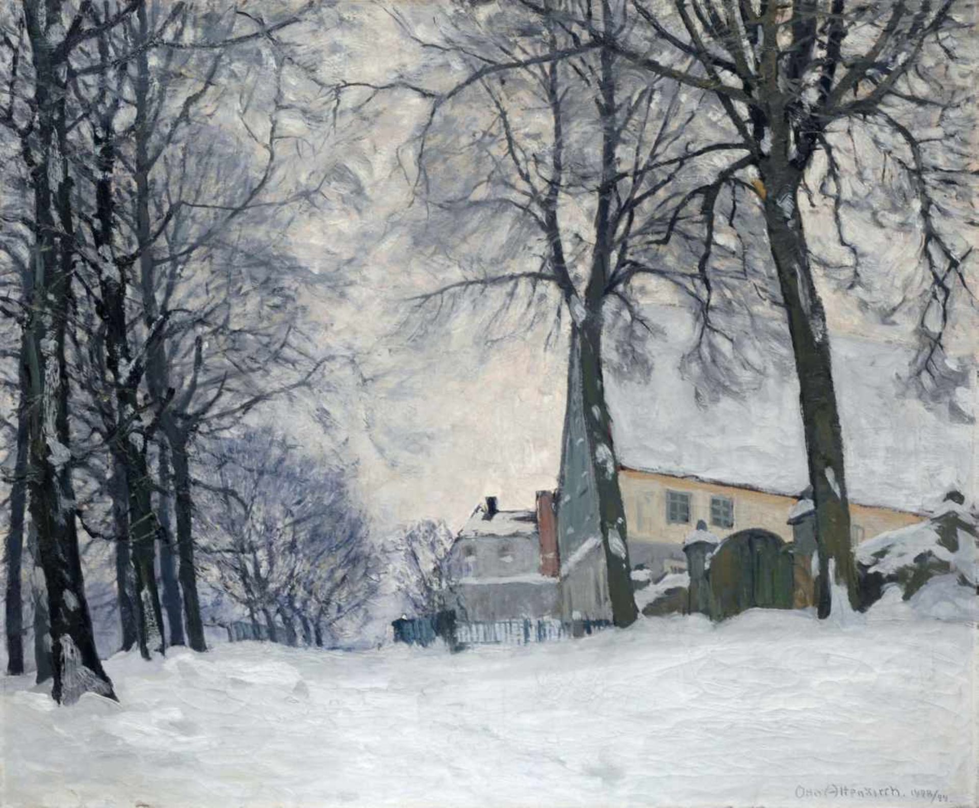 Otto Altenkirch "Bauernhof in Breitenbach im Schnee" (Gelbrichs Gut und Ralles Schmiede). 1928/