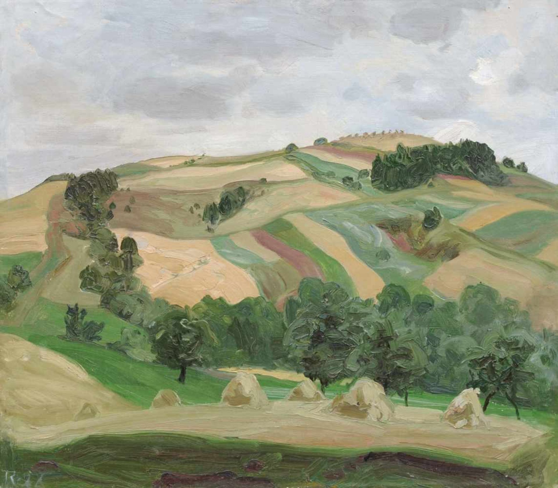 Richard Walter Rehn, Hügelige Landschaft mit Feldern. 1920er Jahre.Richard Walter Rehn 1884