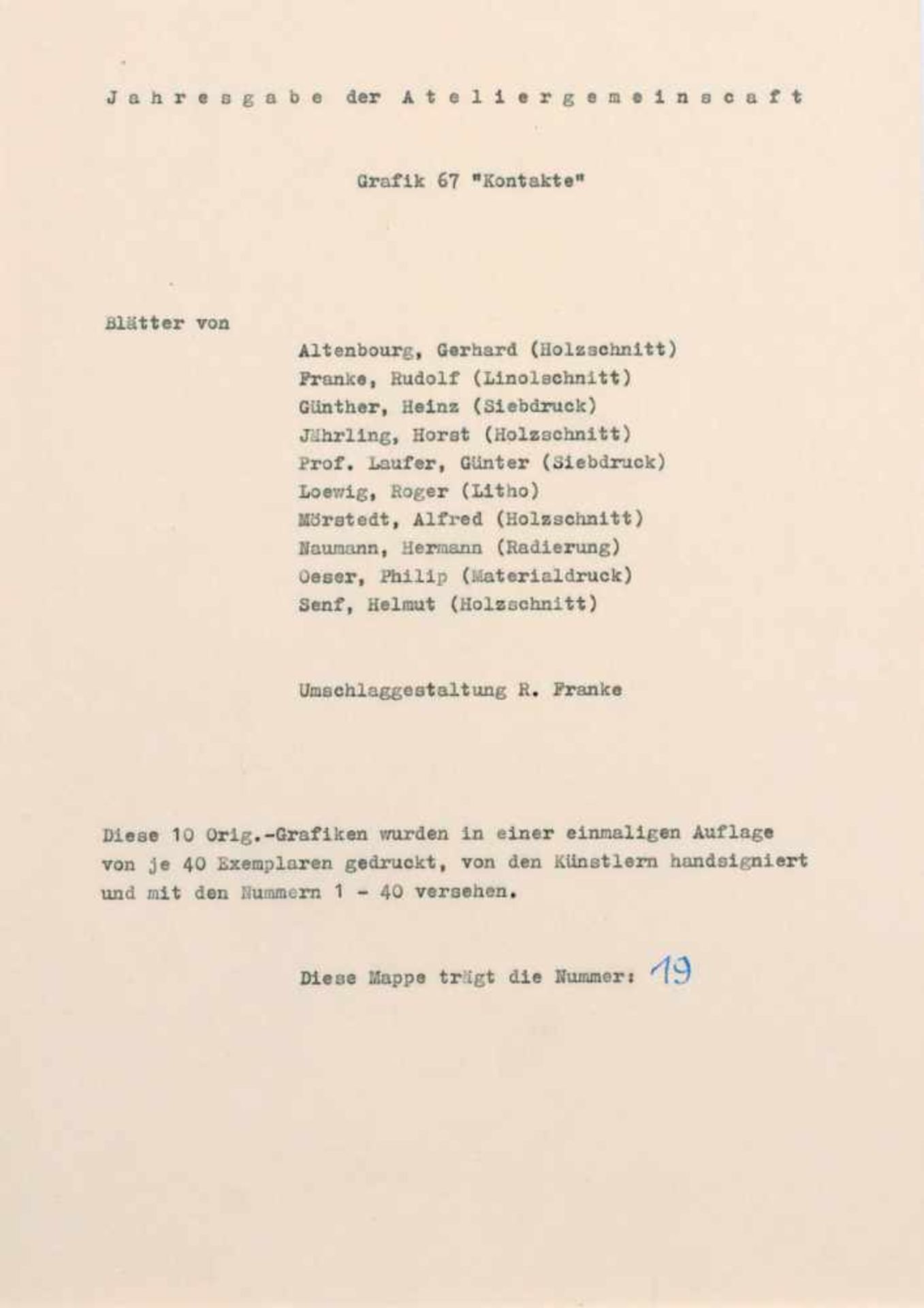 Gerhard Altenbourg und andere Künstler "Kontakte". 1967.Gerhard Altenbourg 1926 Rödichen- - Bild 2 aus 12
