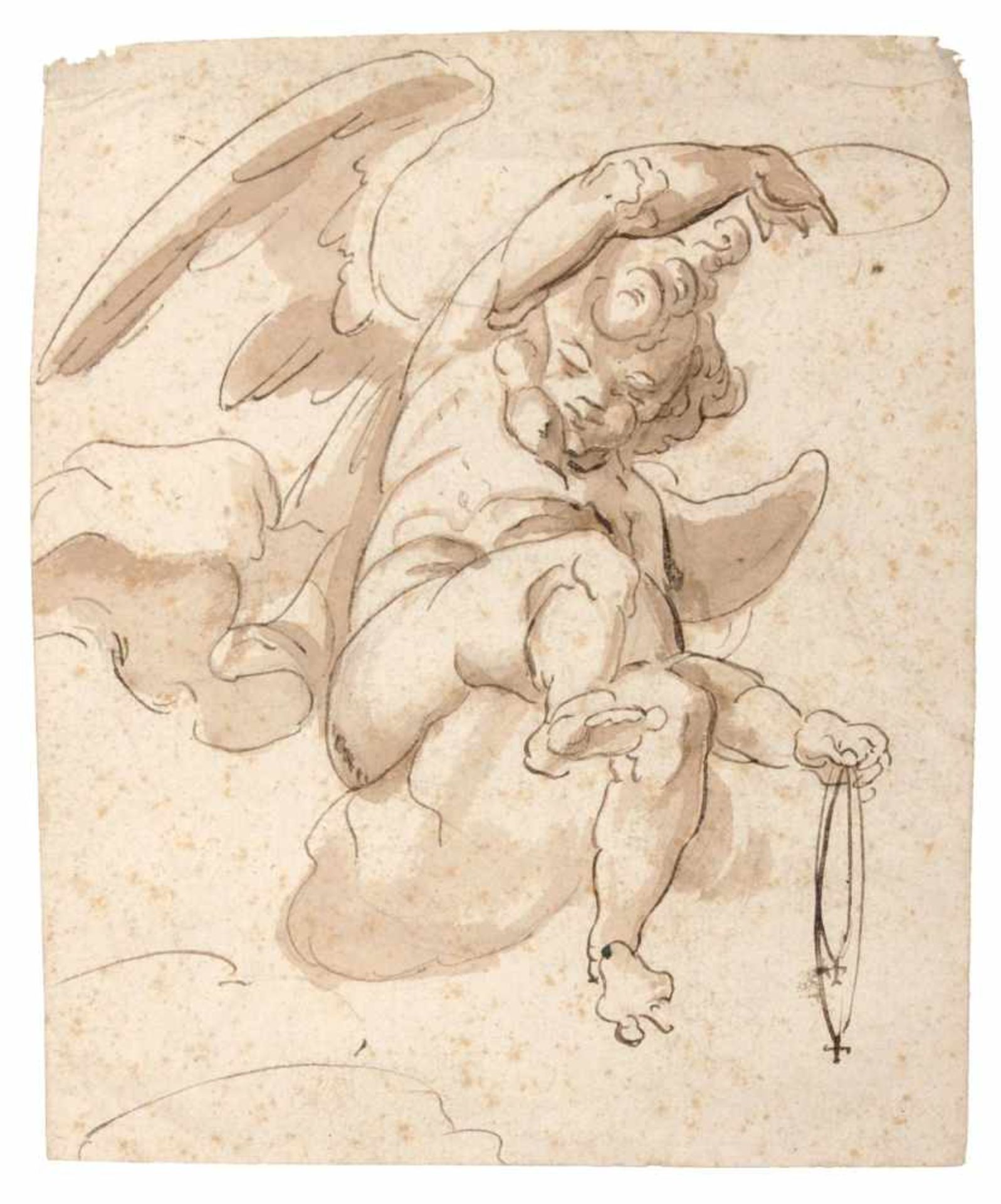 Sebastiano Galeotti (Umkreis), Putto. zwei Ketten in der linken Hand haltend. 1. H. 18. Jh.