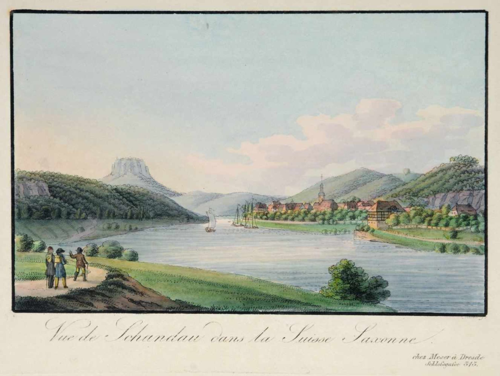 Carl Heinrich Beichling "Vue de Schandau dans la Suisse Saxonne". Um 1830.Carl Heinrich Beichling