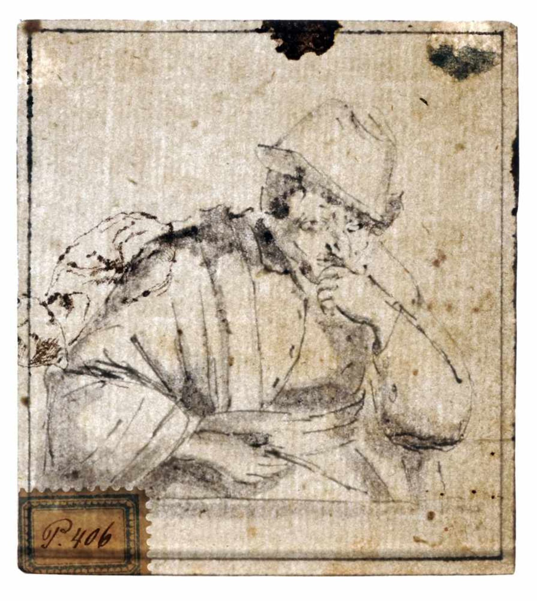 Adriaen van Ostade (nach), Halbfigur eines sitzenden Mannes von vorn. Wohl 18. Jh.Adriaen van Ostade - Bild 3 aus 3