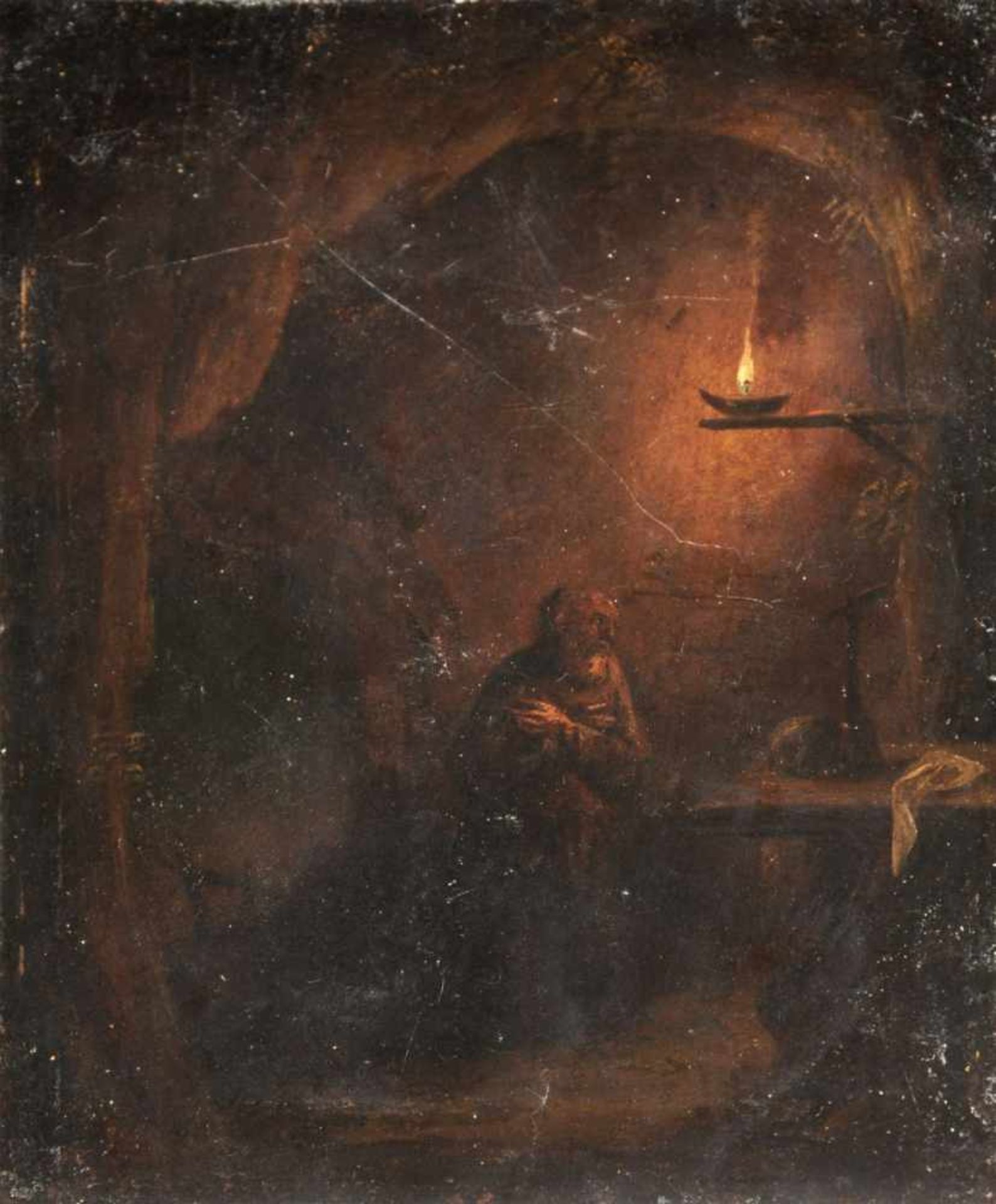 Deutscher Künstler, Der heilige Hieronymus in der Einöde. 17. Jh.Öl auf Kupfer. Unsigniert.