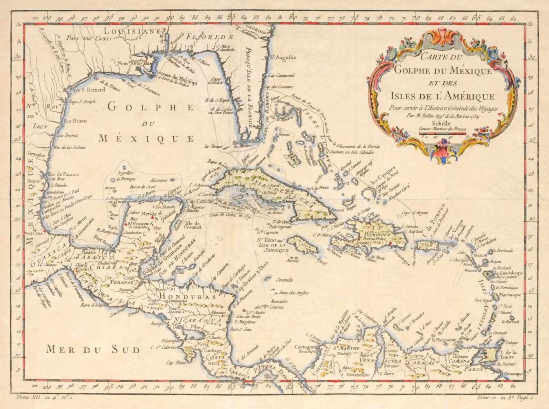 Jacques Nicolas Bellin "Carte du Golphe du Mexique et des isles de l'Amerique". 1754.Jacques Nicolas