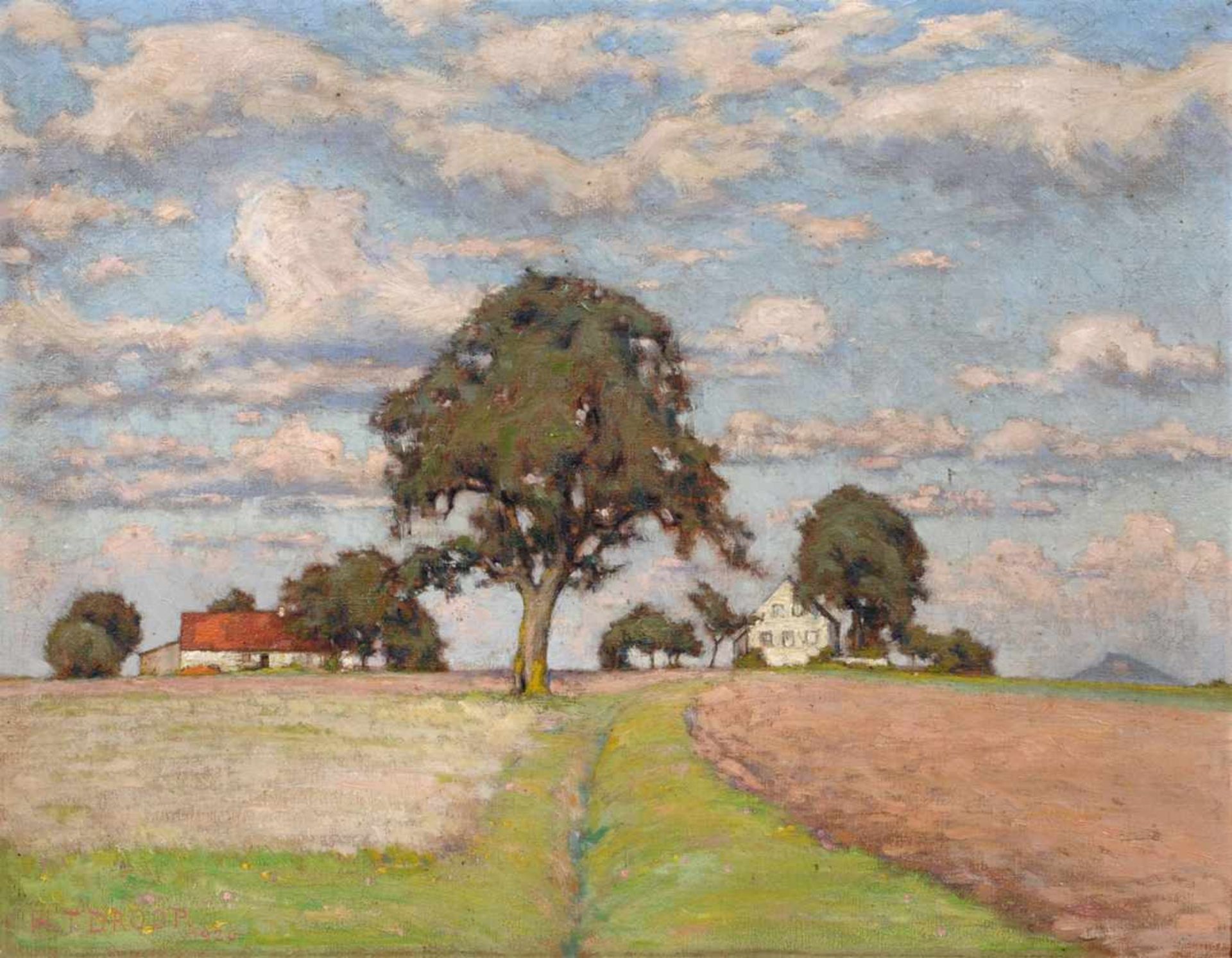 Hermann Theodor Droop, Sächsische Landschaft mit Gehöft. 1920.Hermann Theodor Droop 1879 Emden 