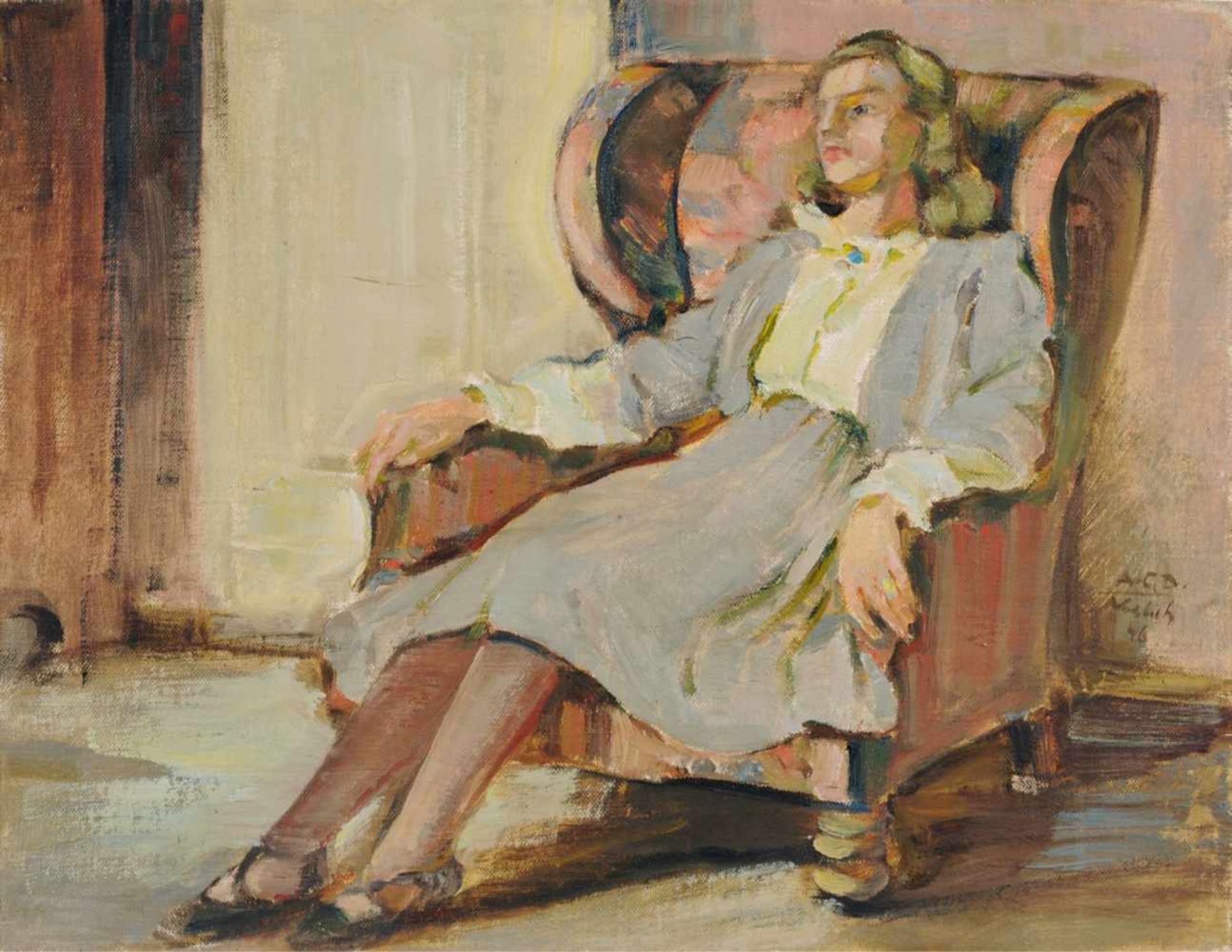 Georg Nerlich, Elegante Dame im Sessel. 1946.