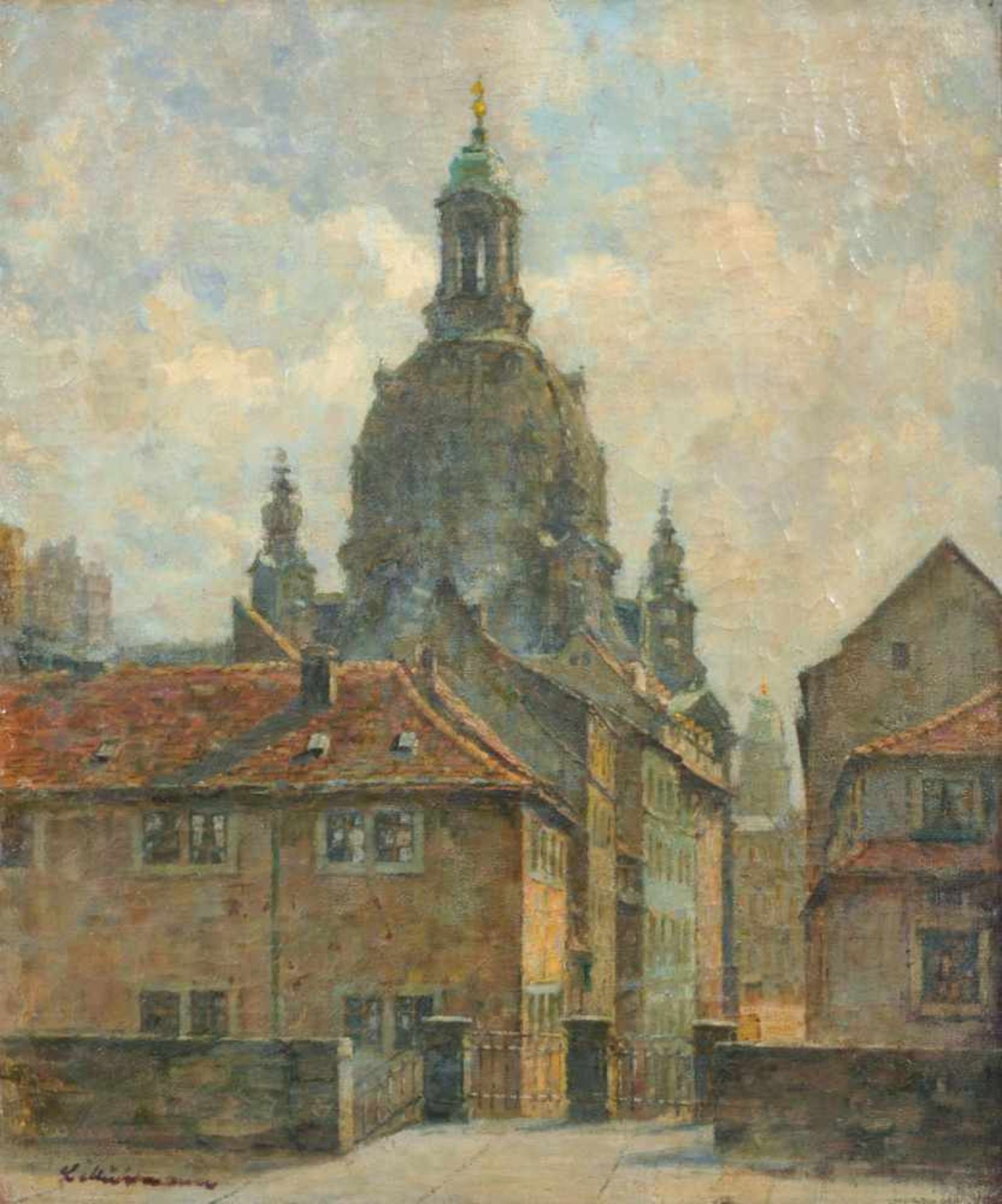 Ludwig Muhrmann, Dresden - Malerwinkel mit Blick auf die Frauenkirche. No date.