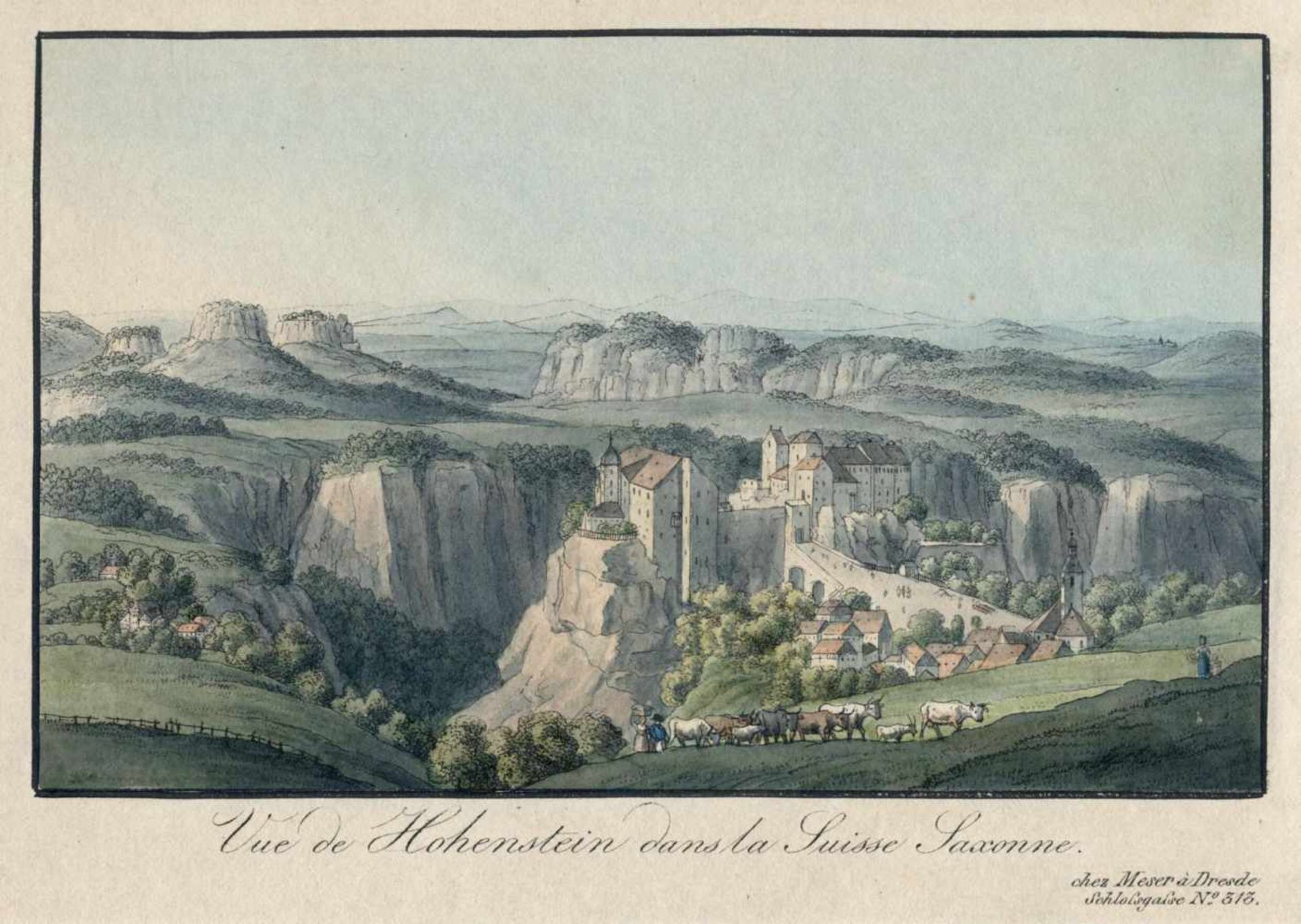 C. F. Meser "Vue de Hohenstein dans la Suisse Saxonne". Um 1830.