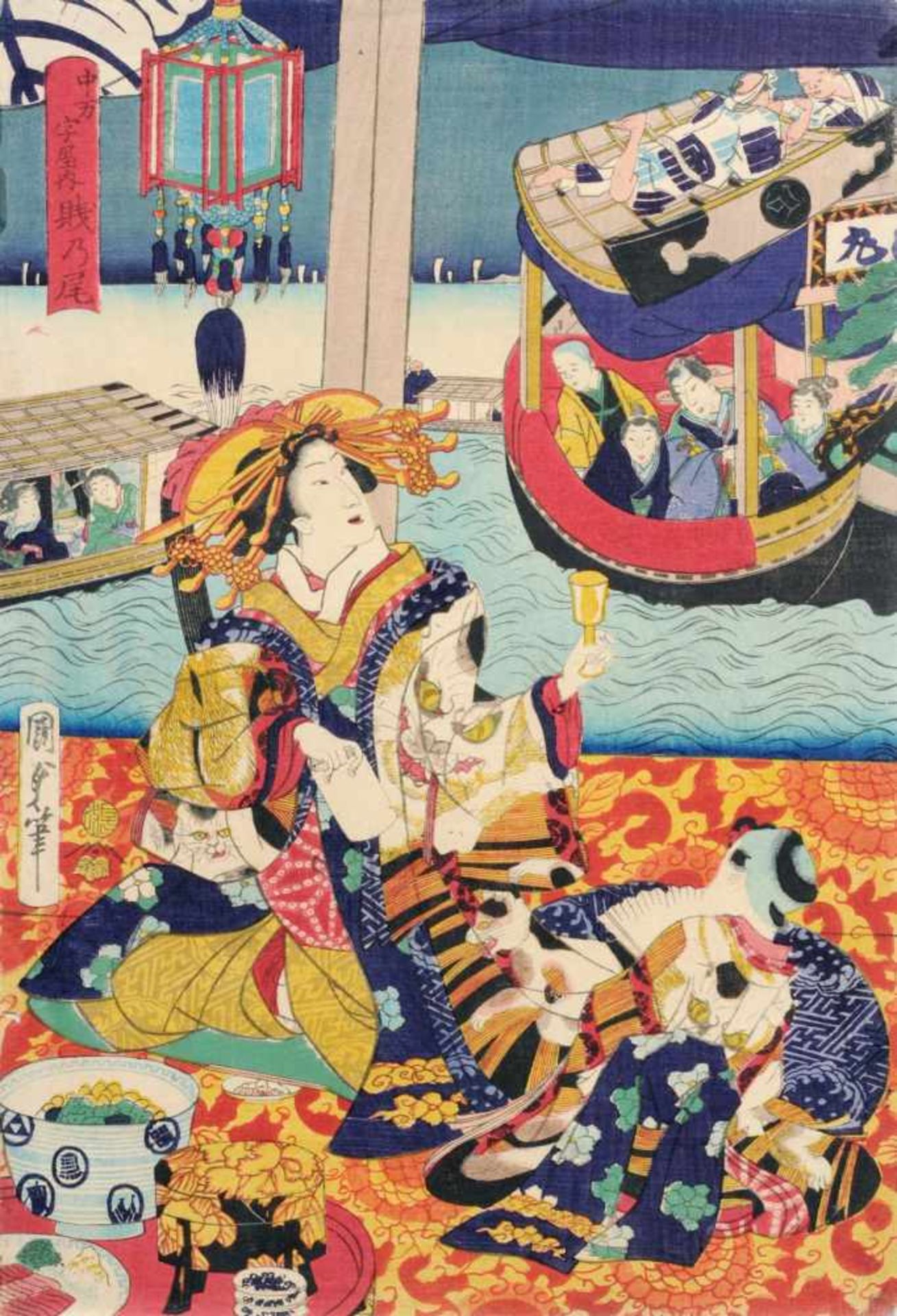 Utagawa Kunisada II., Kurtisanen (Triptychon). Wohl um 1866.