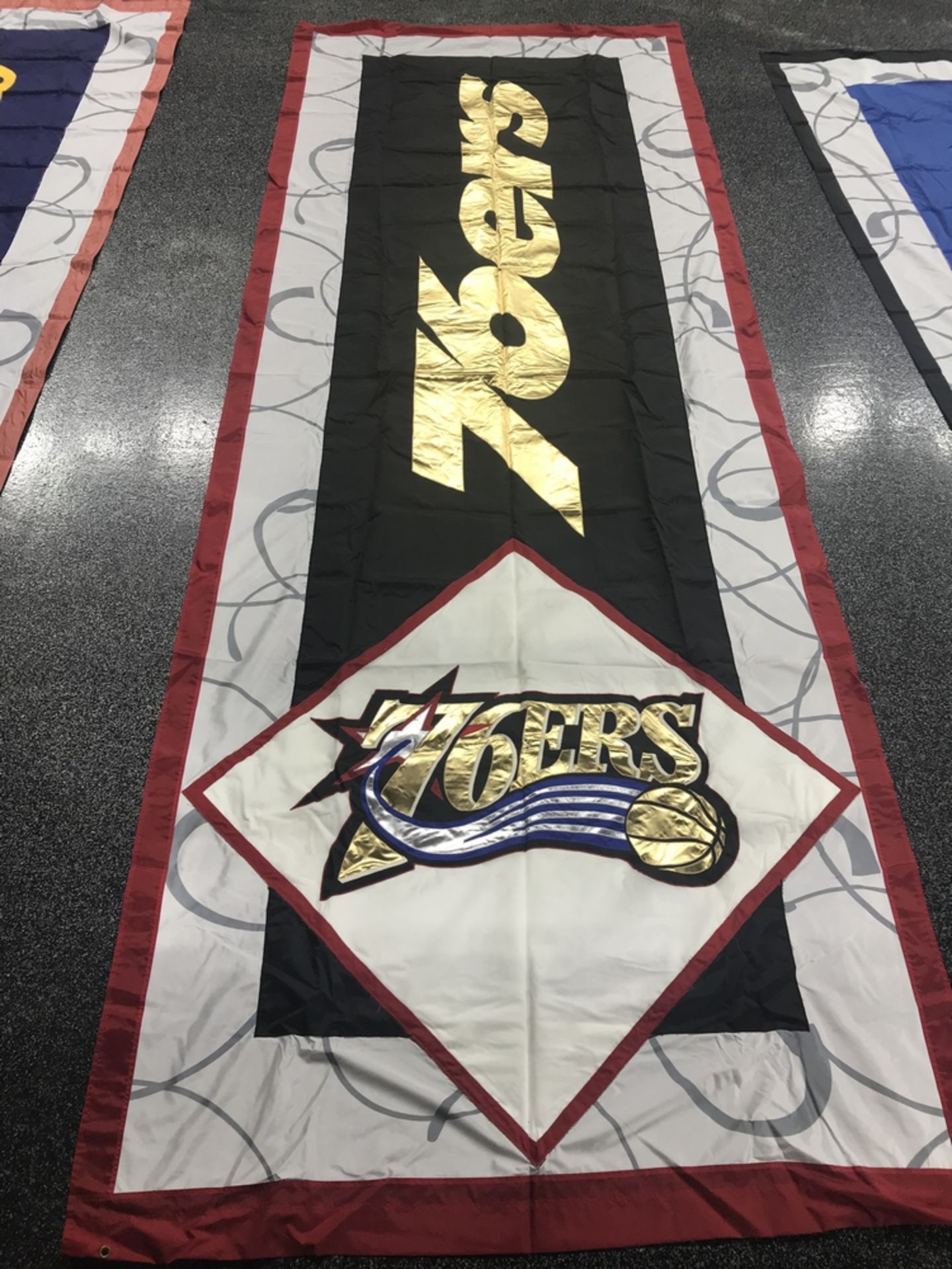 Double Sided Hand Sewn Banner "Philadelphia 76ers" , Dim. 6 ft x 16 ft , Location: Suite Level