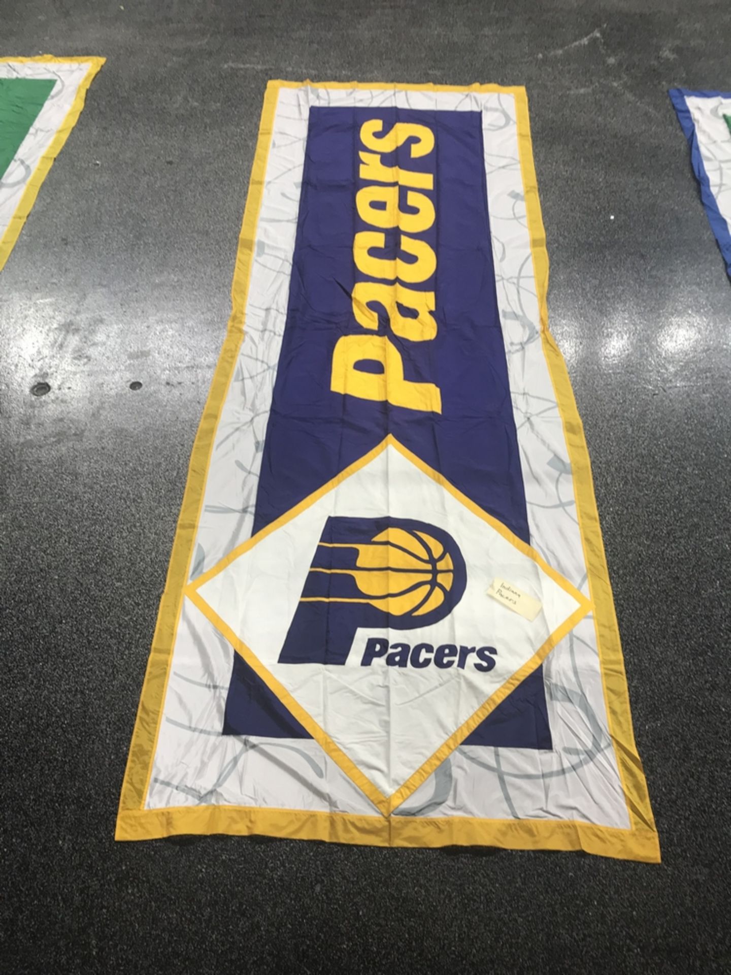 Double Sided Hand Sewn Banner "Indiana Pacers" , Dim. 16 ft 4 in x 5 ft 10 in , Location: Suite