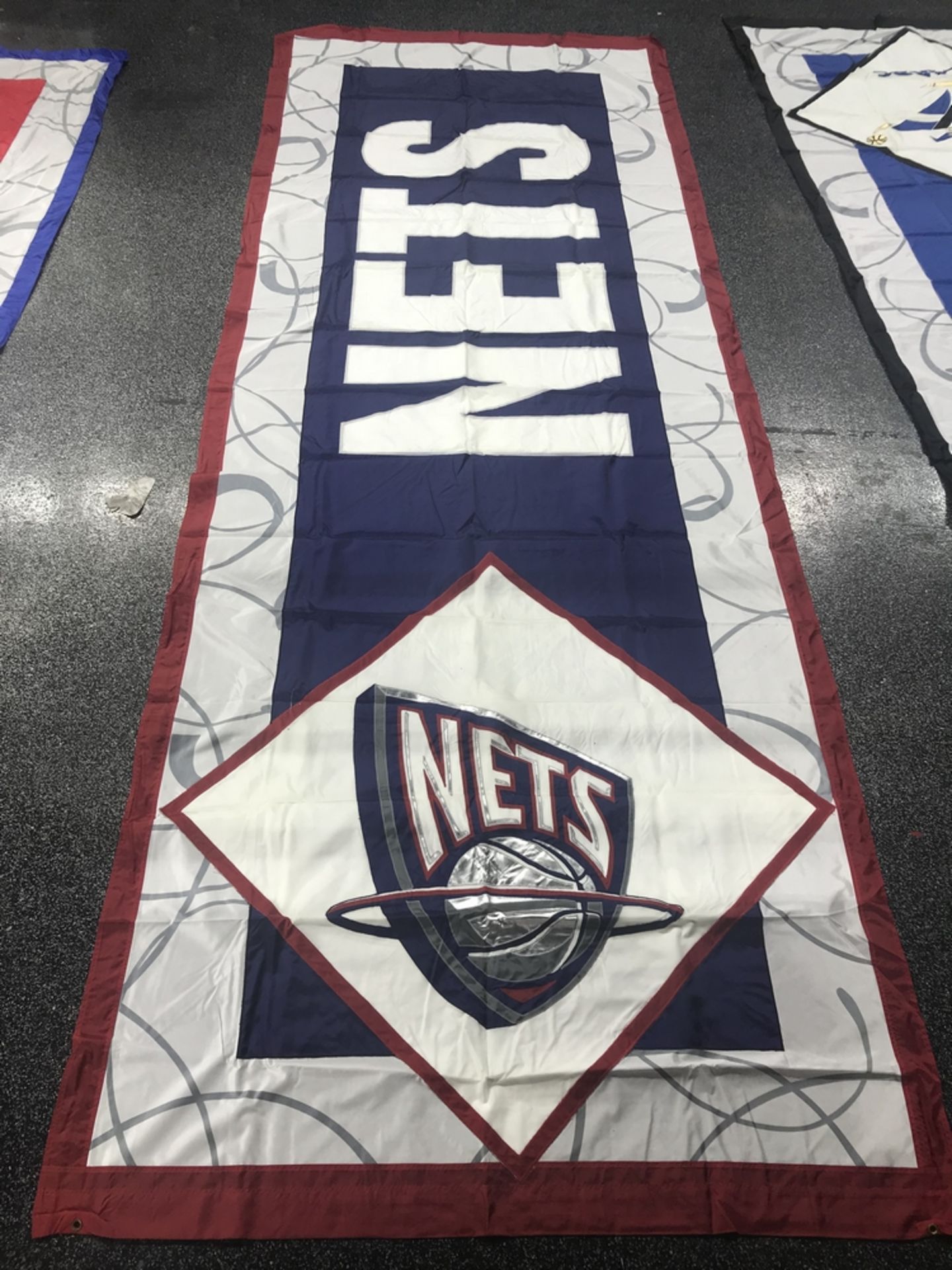 Double Sided Hand Sewn Banner "New York Nets" , Dim. 6 ft x 16 ft , Location: Suite Level 300 ***