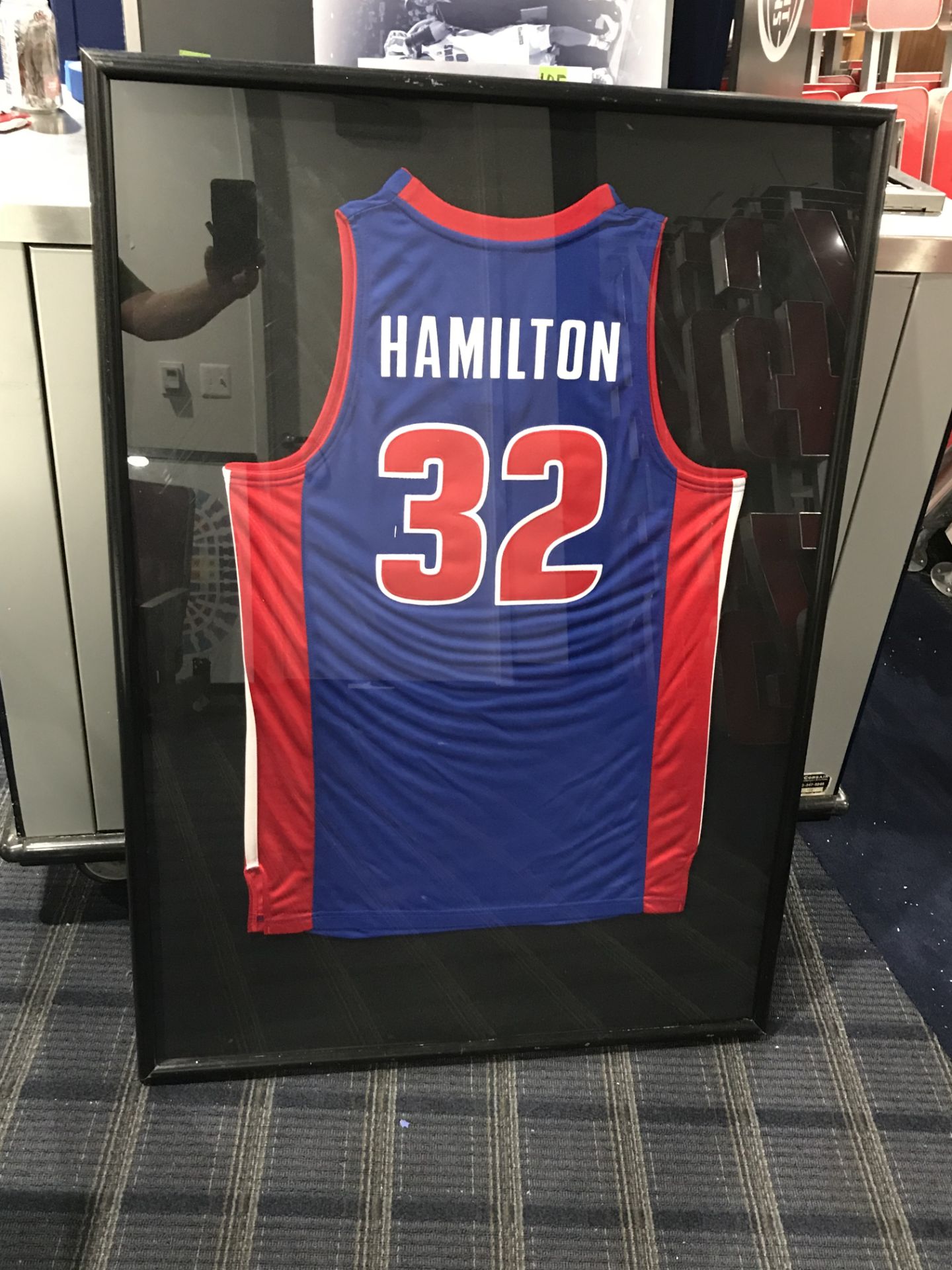 Framed Rip Hamilton Jersey , Dim. 33 in x 46 in , Location: Suite ***Note from Auctioneer***This lot - Image 2 of 2