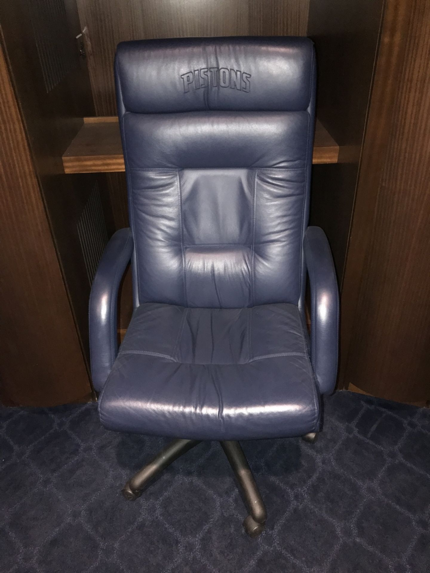 Player Chair w/Piston Logo From , Dim. 27 in w x 49 in h , Location: Locker Room ***Note from