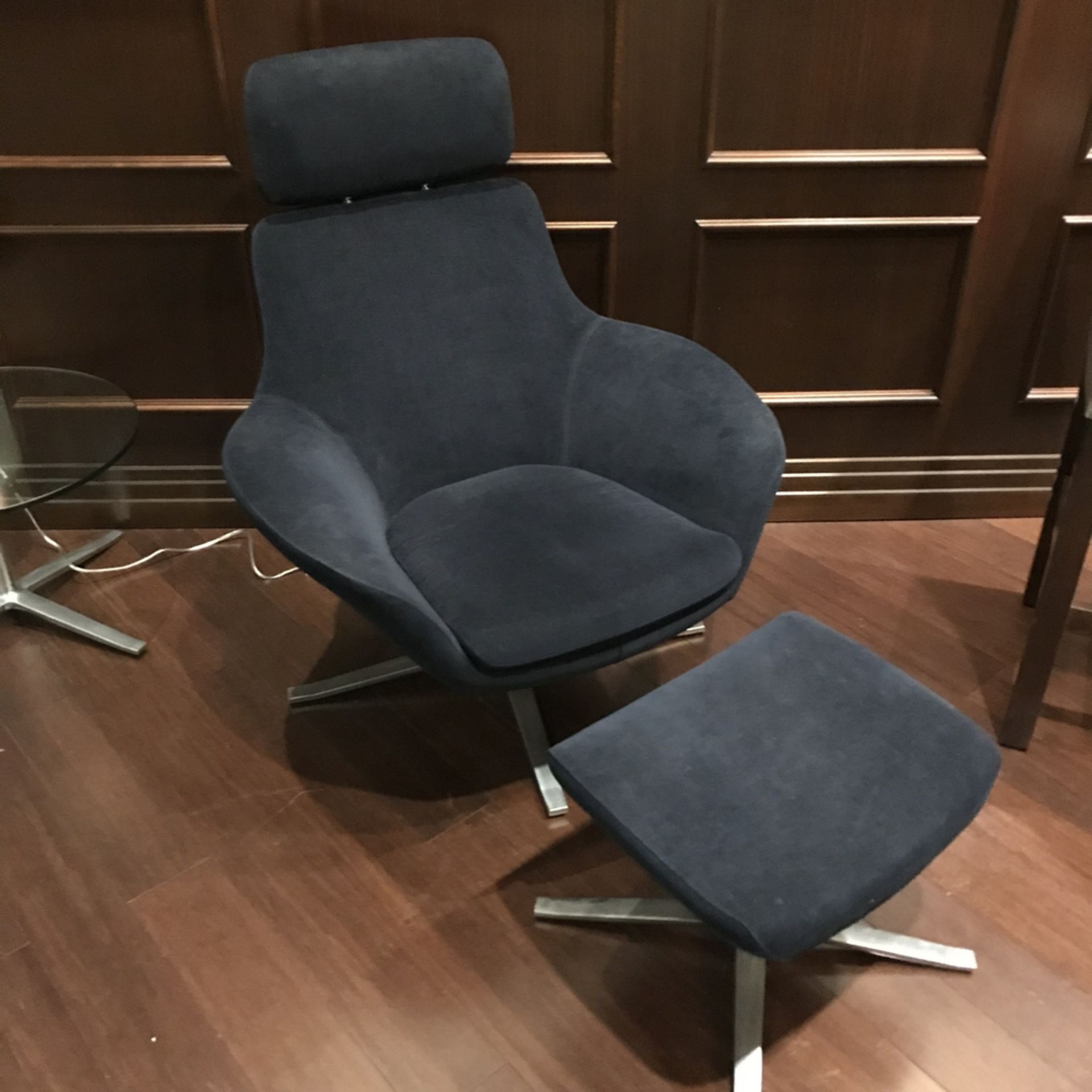 Lounging Chair and Ottoman , Dim. 41 h x 35 w , Location: Players Lounge ***Note from Auctioneer***