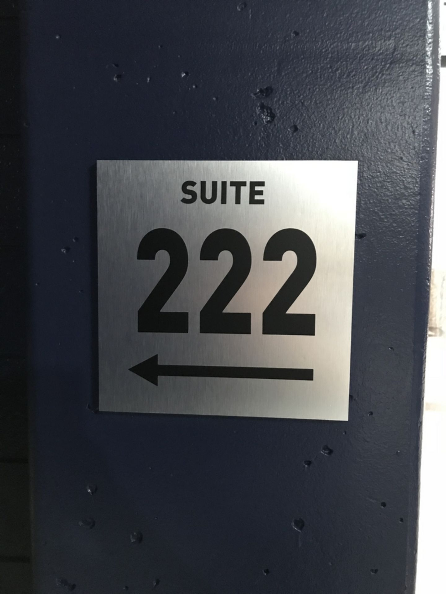 Suite Sign #222 , Dim. 12 in x 12 in , Location: Concourse ***Note from Auctioneer***This lot will