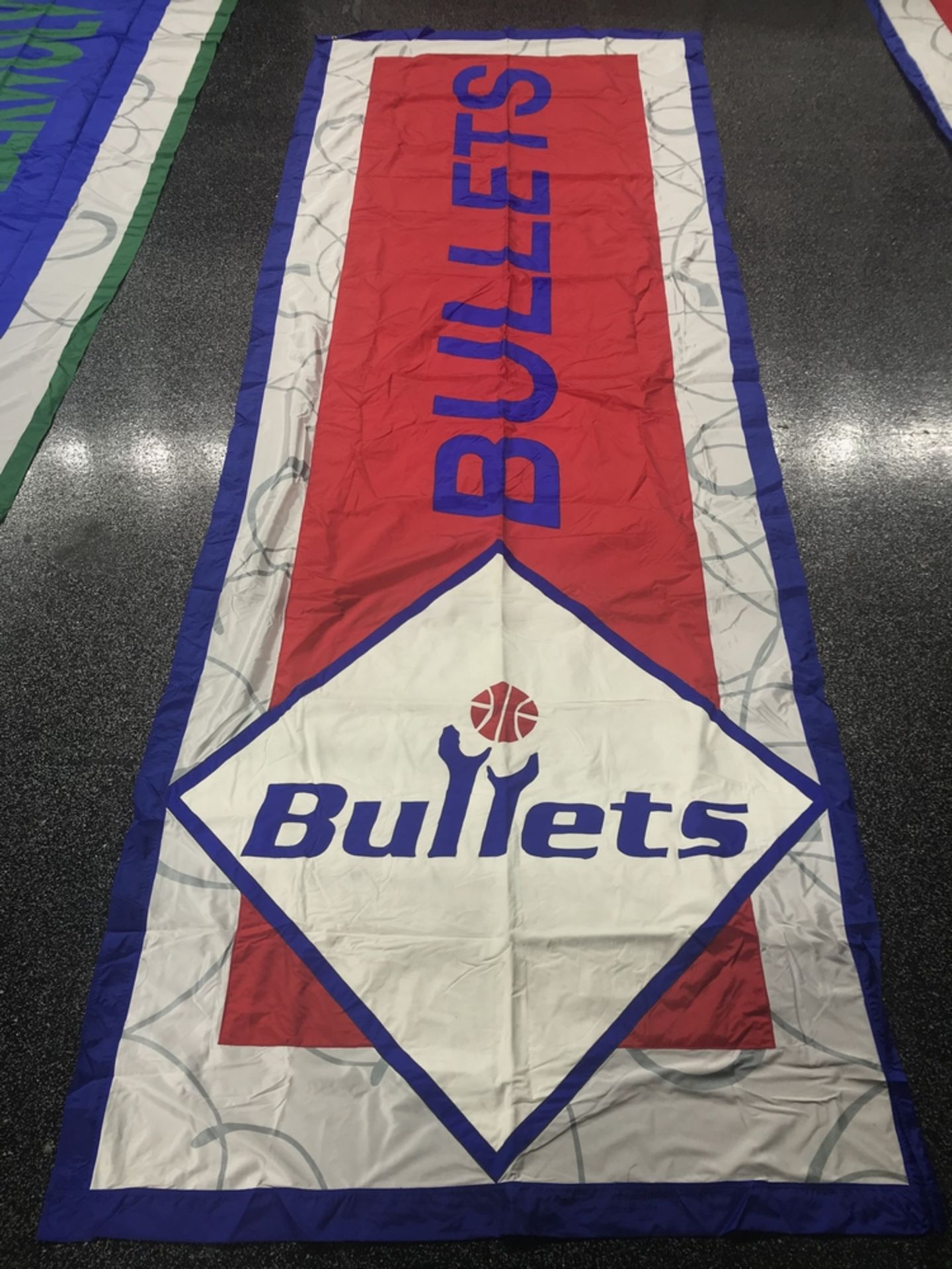 Double Sided Hand Sewn Banner "Washington Bullets" , Dim. 6 ft x 16 ft , Location: Suite Level