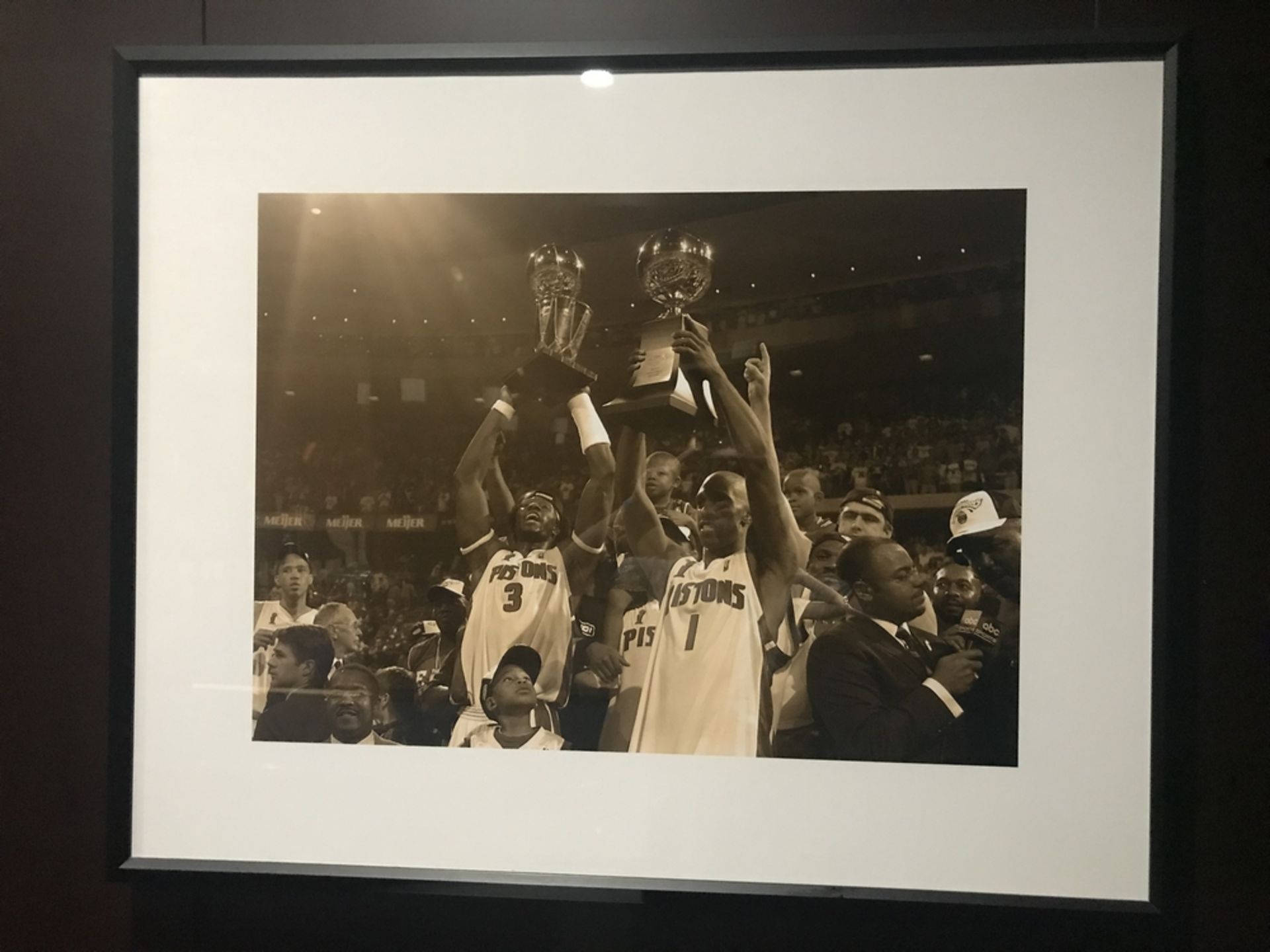 Picture Framed & Matted "Ben Wallace & Chauncey Billups" , Dim. 42 in x 34 in , Location: Court Side