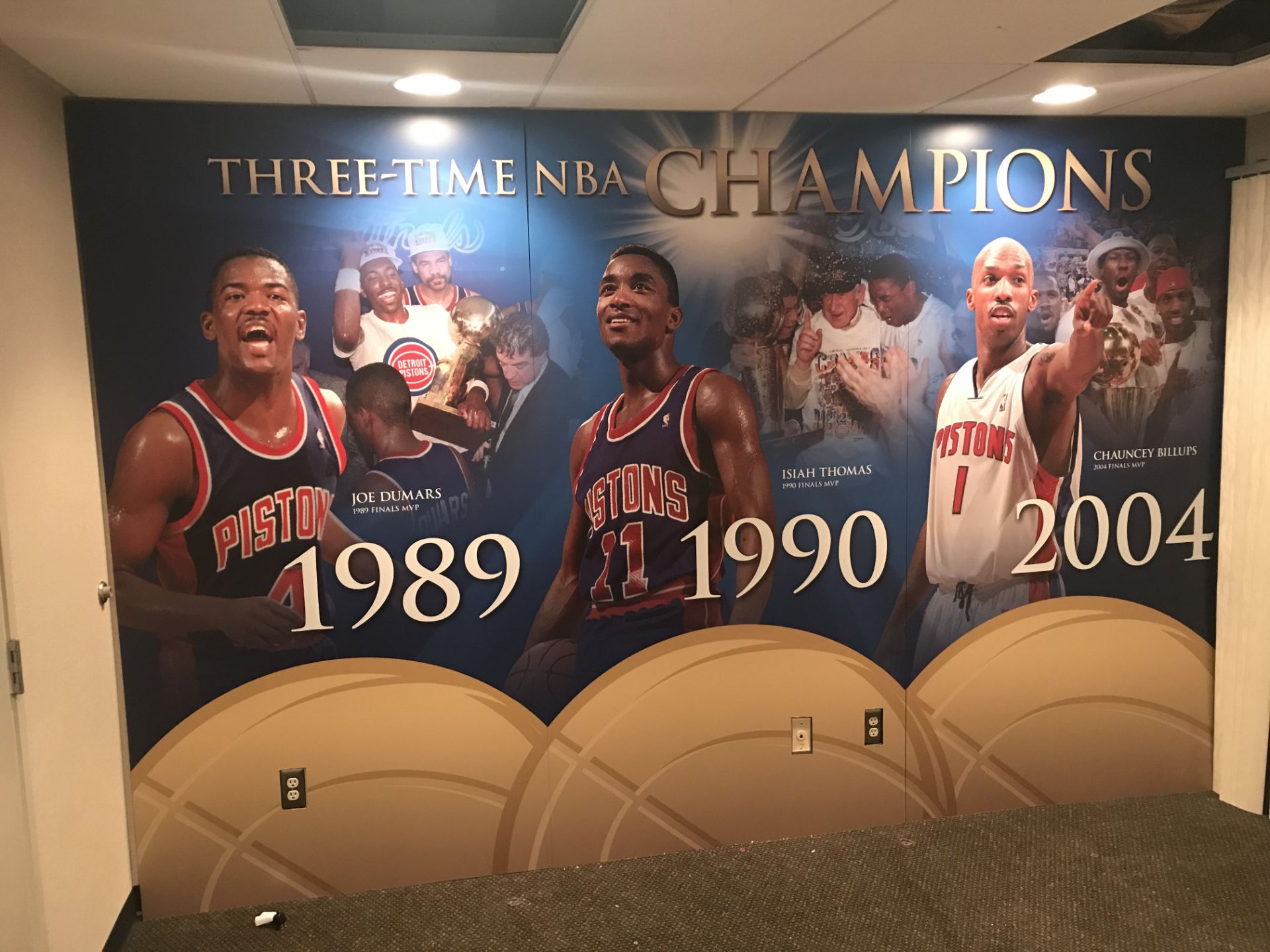 Wall Mural - "Three Time NBA Champs" 1989, 1990, 2004 (3 pc) , Dim. 144 in x 94 in , Location: Suite - Image 2 of 2