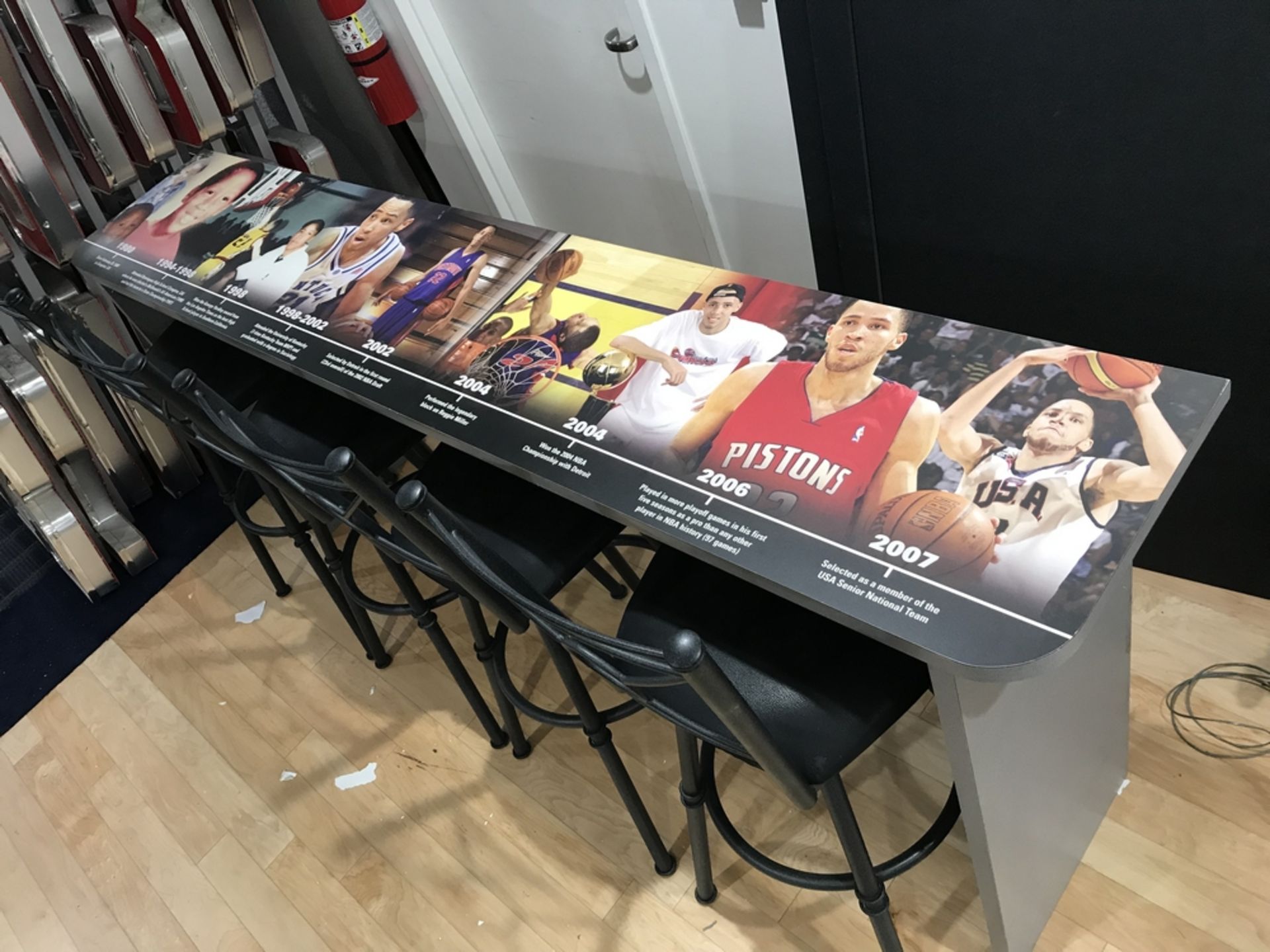 Tayshaun Prince Bar Table, Career Accomplishment & Pics , Dim. 96 in l x 18 in d x 42 in h ,