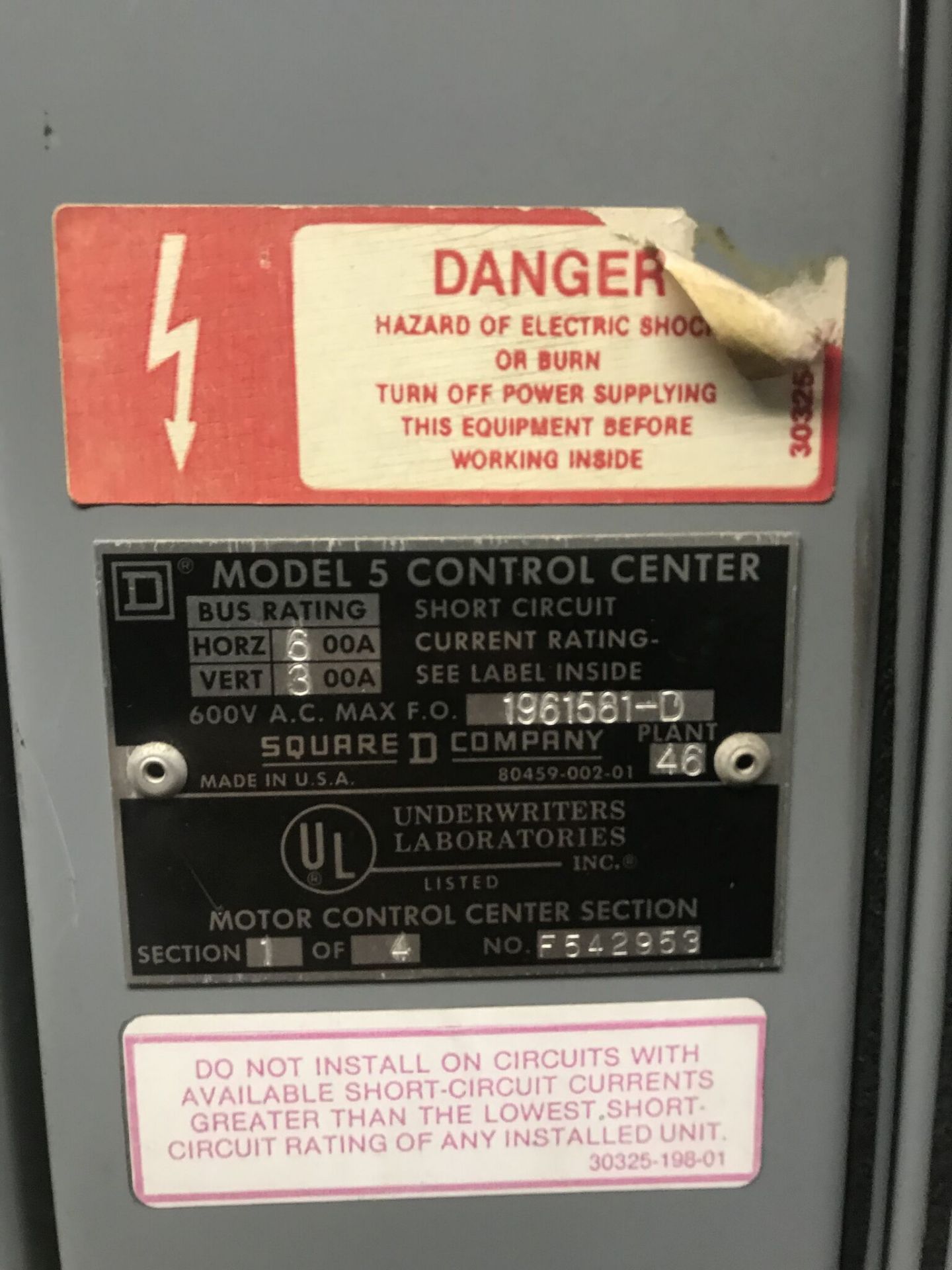 MCC Panel, Square D Model S, 480 Volts - Image 3 of 4