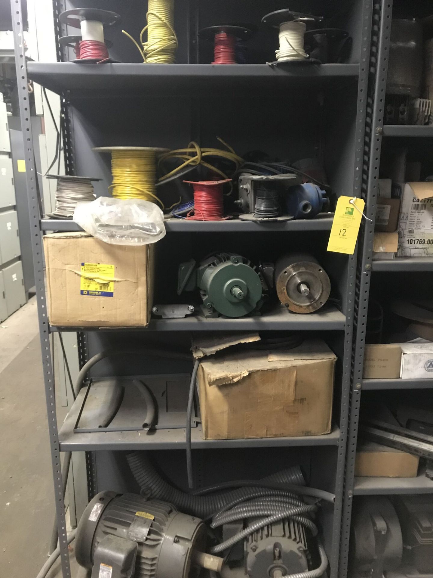 (2) Grey Storage Racks, Spools of Wire, Shop Motors, Flood Lights, & Misc. Shop Equipment - Image 3 of 4