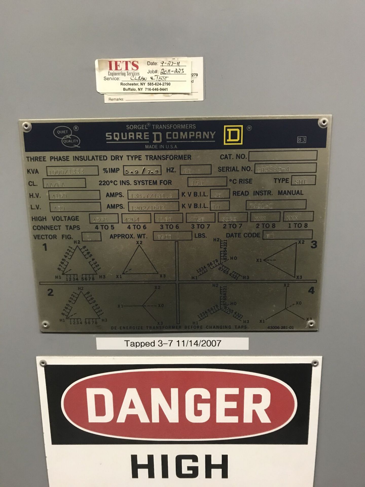 Square D Transformer, 480 Volt Breakers, Serial #203882-4 - Image 3 of 4