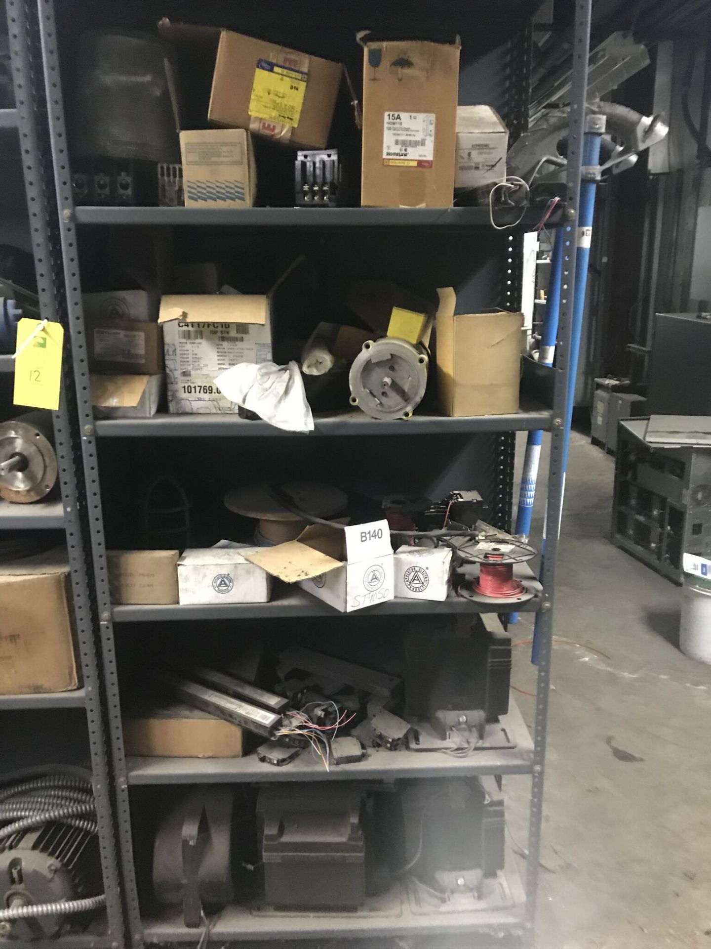 (2) Grey Storage Racks, Spools of Wire, Shop Motors, Flood Lights, & Misc. Shop Equipment - Image 2 of 4