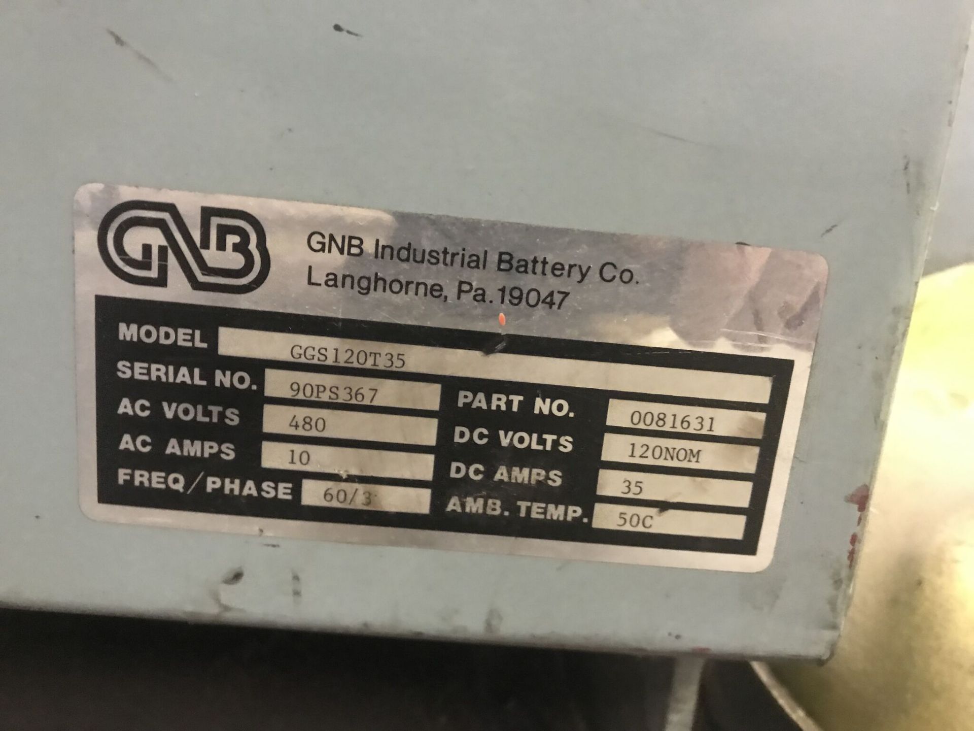 GNB Industrial Battery Charger, Model #GGS120T35, Serial #90PS367, 480 Volts - Image 2 of 3