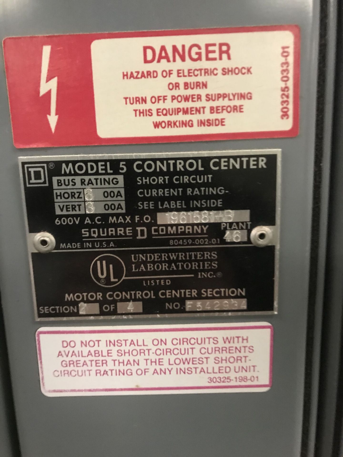 MCC Panel, Square D Model S, 480 Volts - Image 3 of 4