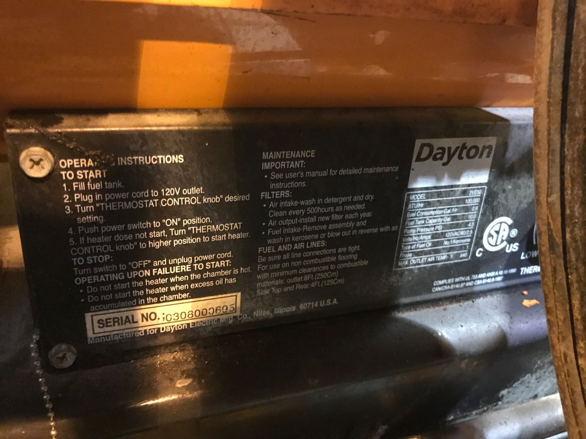 Pallet of: (2)Dayton Portable Oil Fired Heater, Model# 3VE50, 120,000 BTU AND (2) Banders - Image 5 of 7