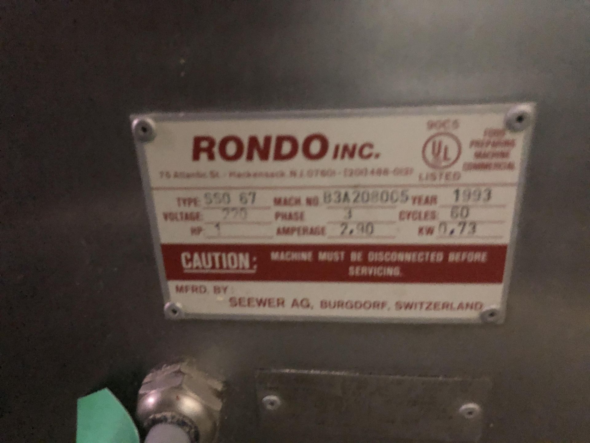 Rondo SSO 67 Dough Reversable Sheeter S/N B3A208005, RIGGING FEE $100 - Image 5 of 6