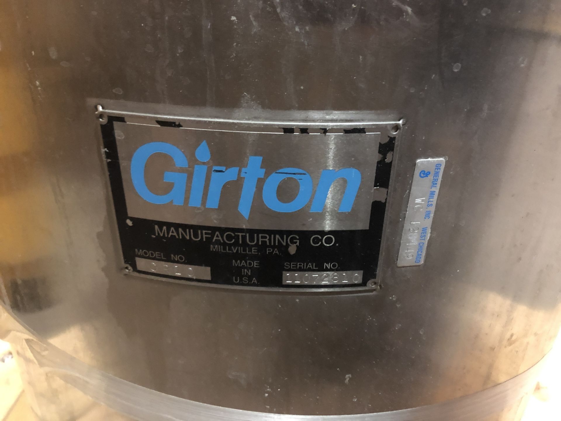 Girton Manufacturing Can Rinser/Sterilizer Washer Model CR10 S/N 11072810, RIGGING FEE $50 - Image 2 of 3