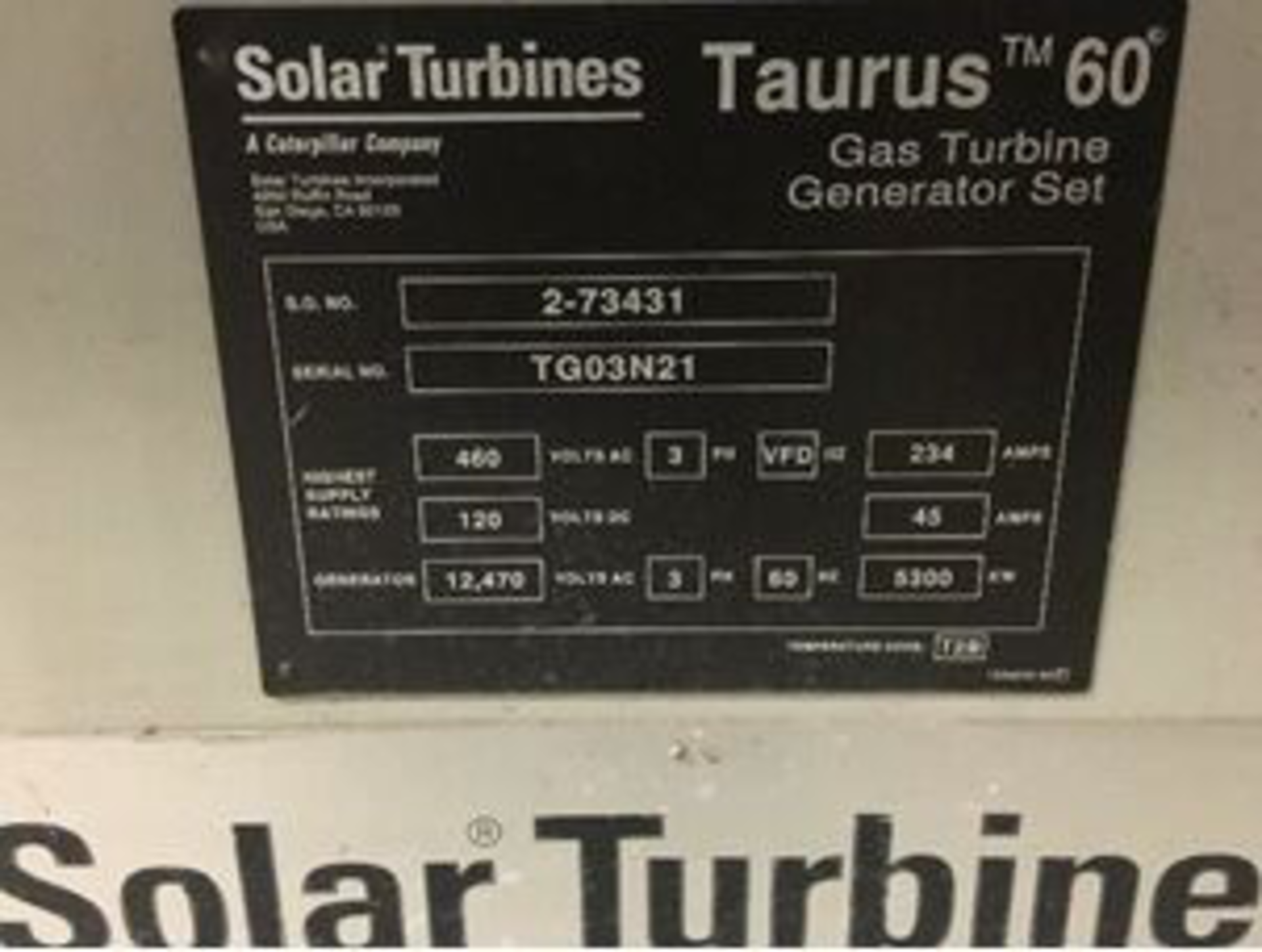 ***Solar Taurus 60 5300 Kw Dual Fuel Turbine - Sold Subject to Bulk Bid and Seller Confirmation. - Image 3 of 9