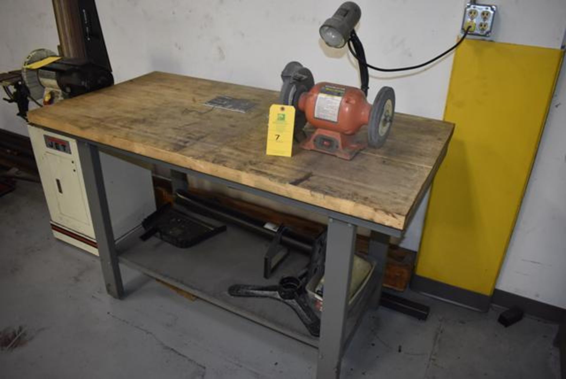 Central 8 in. Bench Grinder, Includes 30 in. x 60 in. Butcher Block Top Table