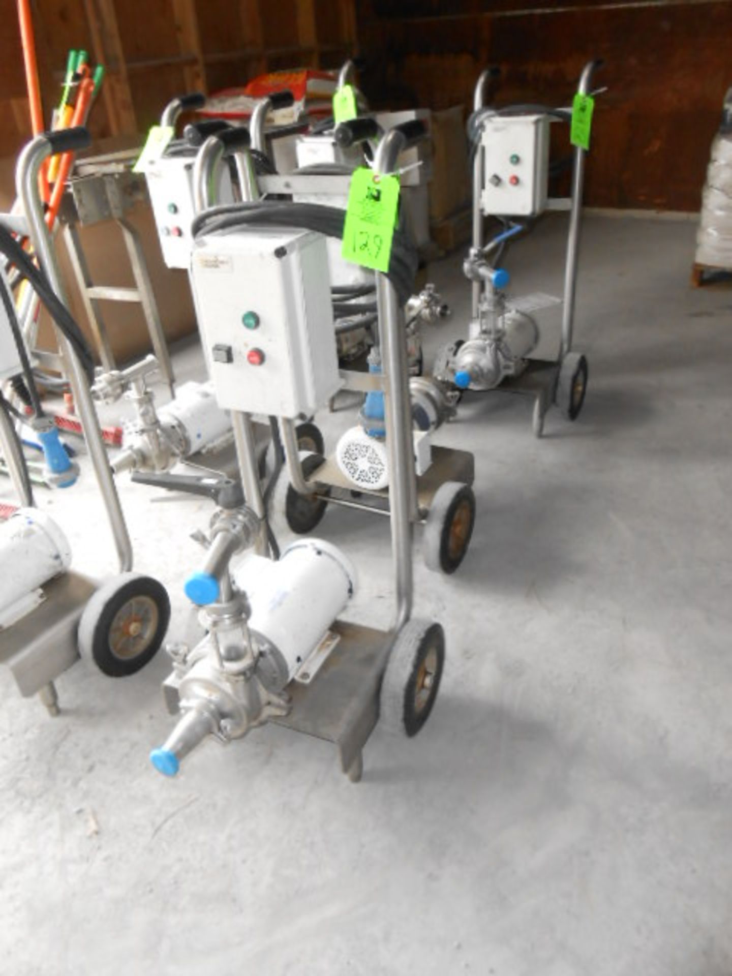 Waukesha pump carts with 3 hp motor, 230/460 vac, tri-clover connection __LOCATED: ON-SITE WAREHOUSE