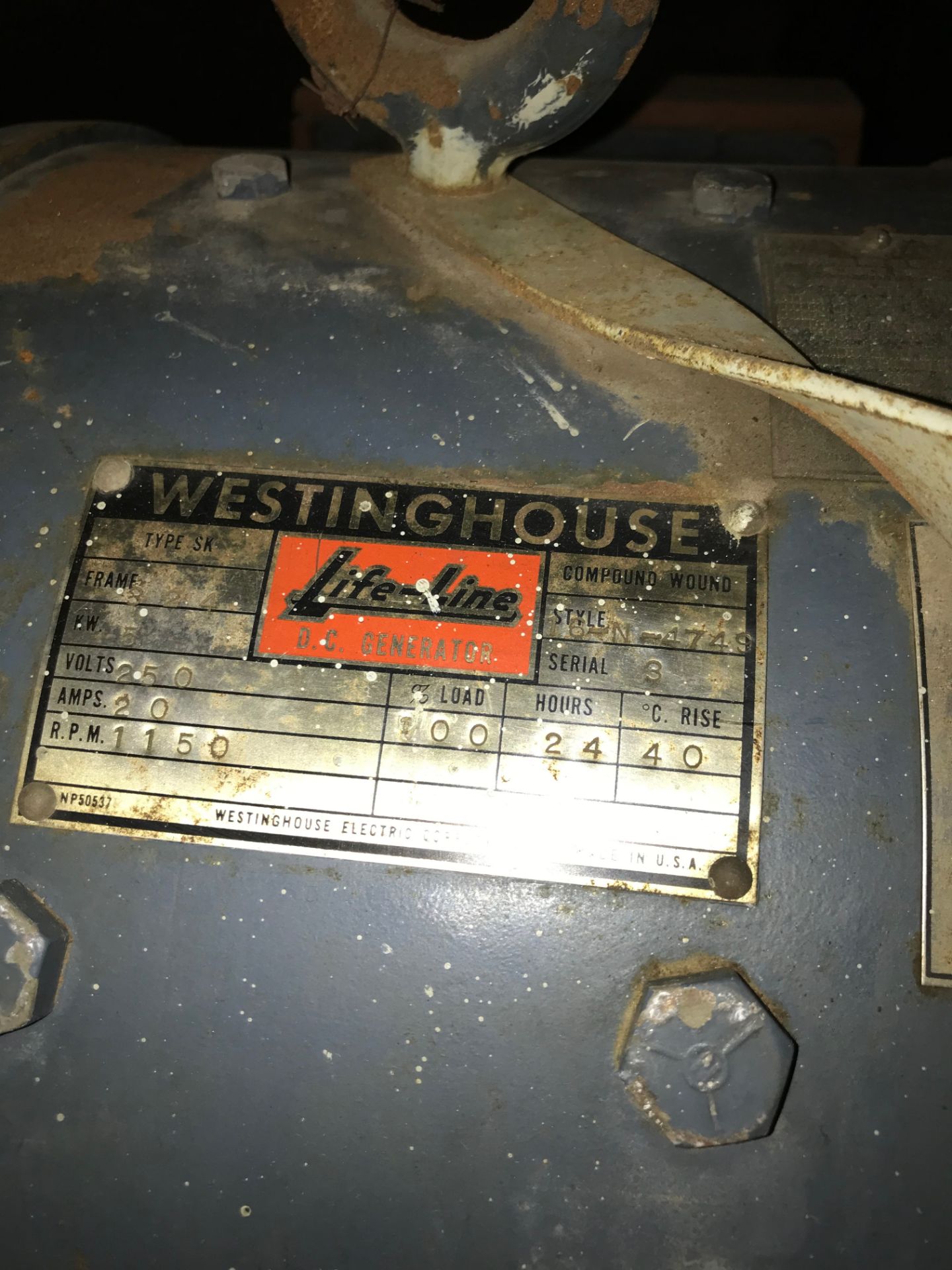 CSP MOTOR, WESTINGHOUSE LIFE-LINE, SER # 16N4750, 3 PHASE, 7,5 HP, 60 CYCLES, 1165 RPM’S, 22/11 AMPS - Image 4 of 5